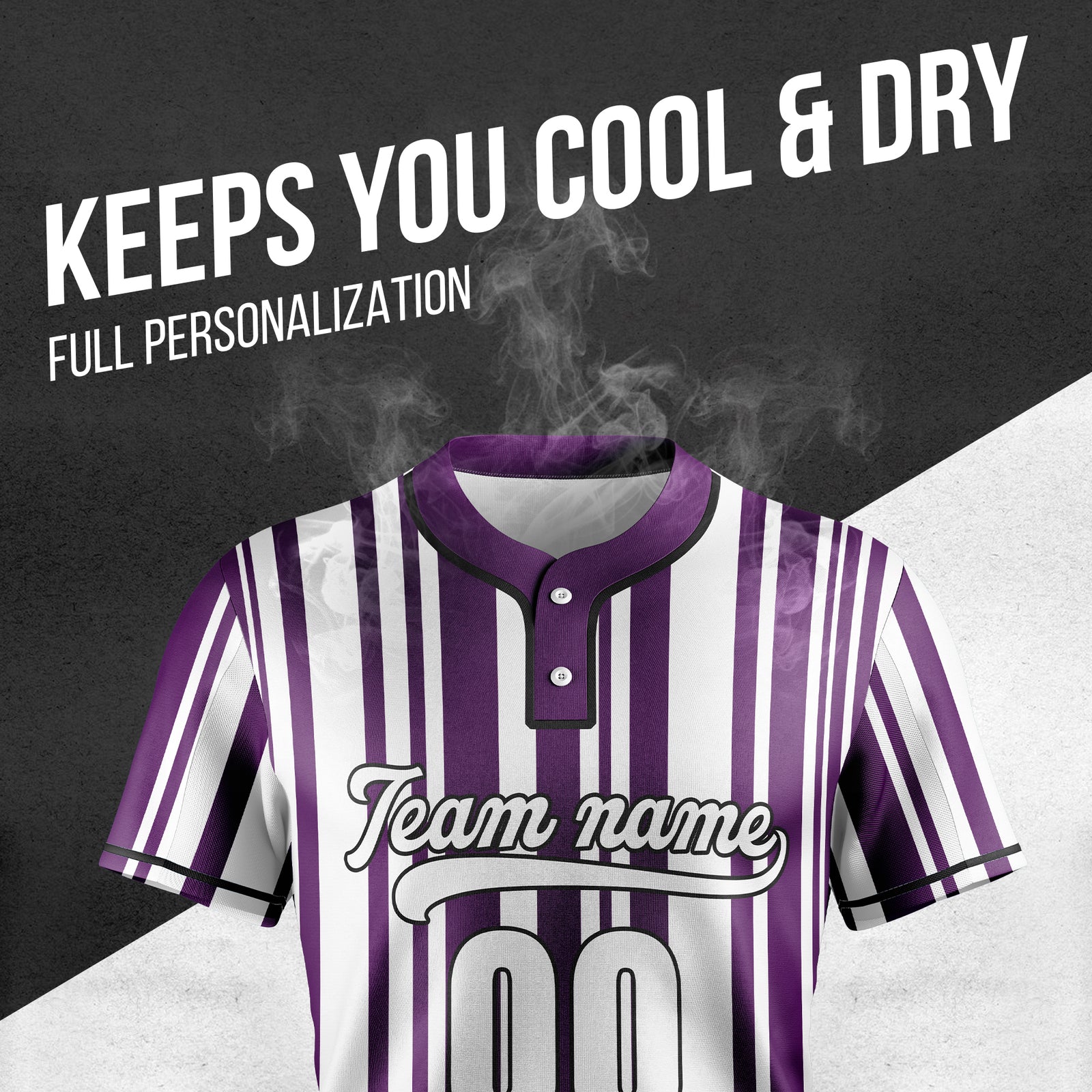 Custom Stripe Fusion Purple Baseball Sports Jersey Personalized Uniform with Name & Number