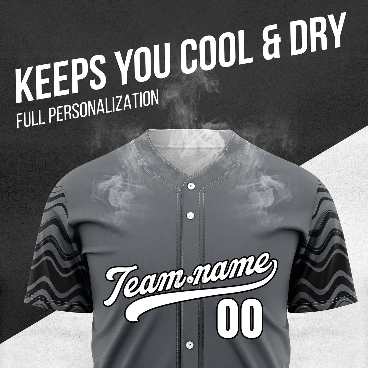 Custom Wave Dark Grey Baseball Sports Jerseys Personalized Uniform with Name & Number