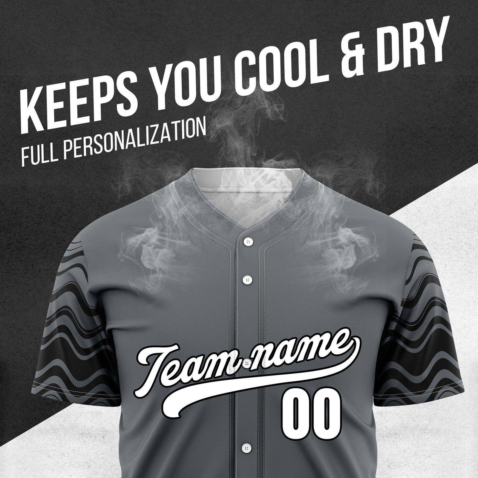 Custom Wave Dark Grey Baseball Sports Jerseys Personalized Uniform with Name & Number