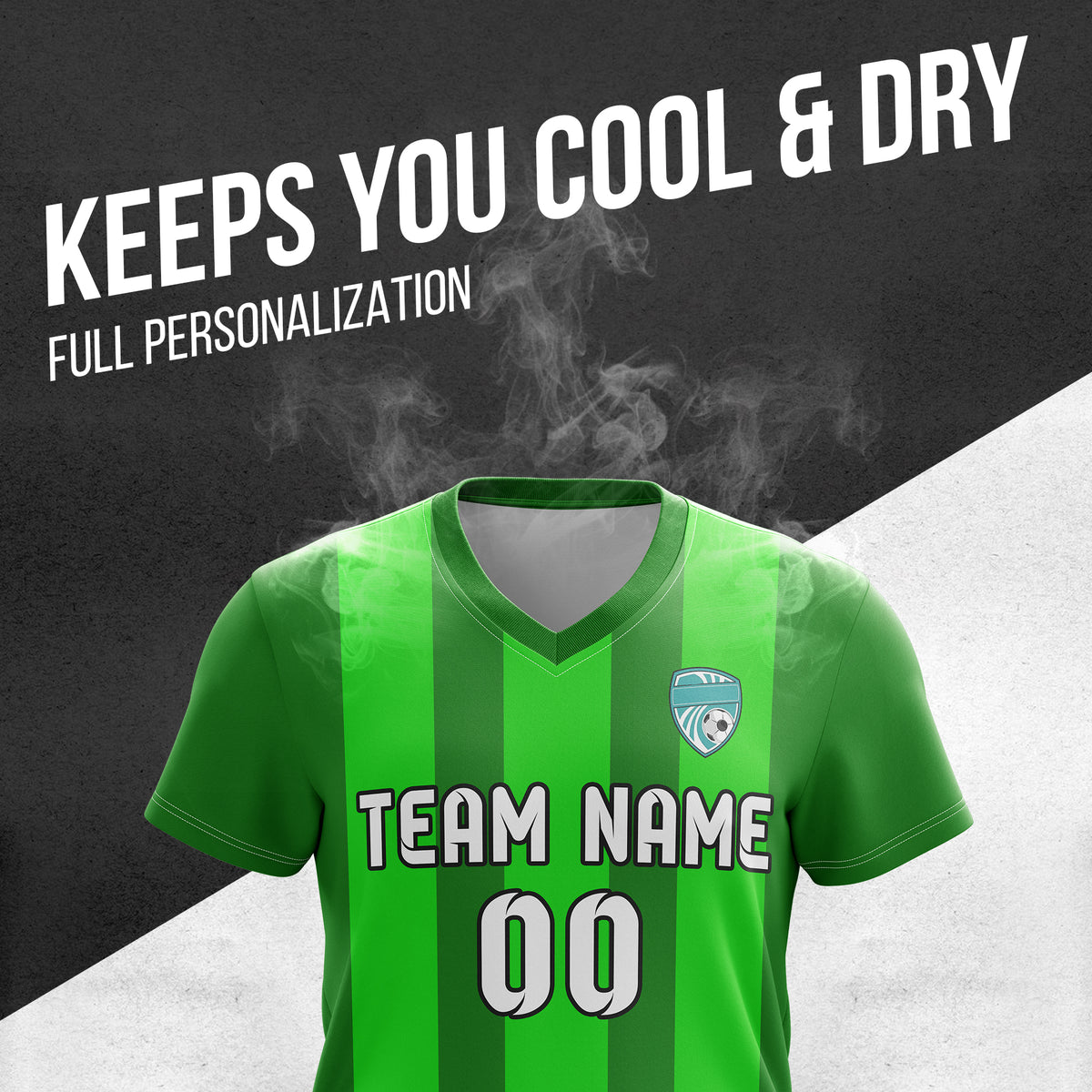 Custom Striker Stripe V-Neck Green Soccer sport Tops Jersey