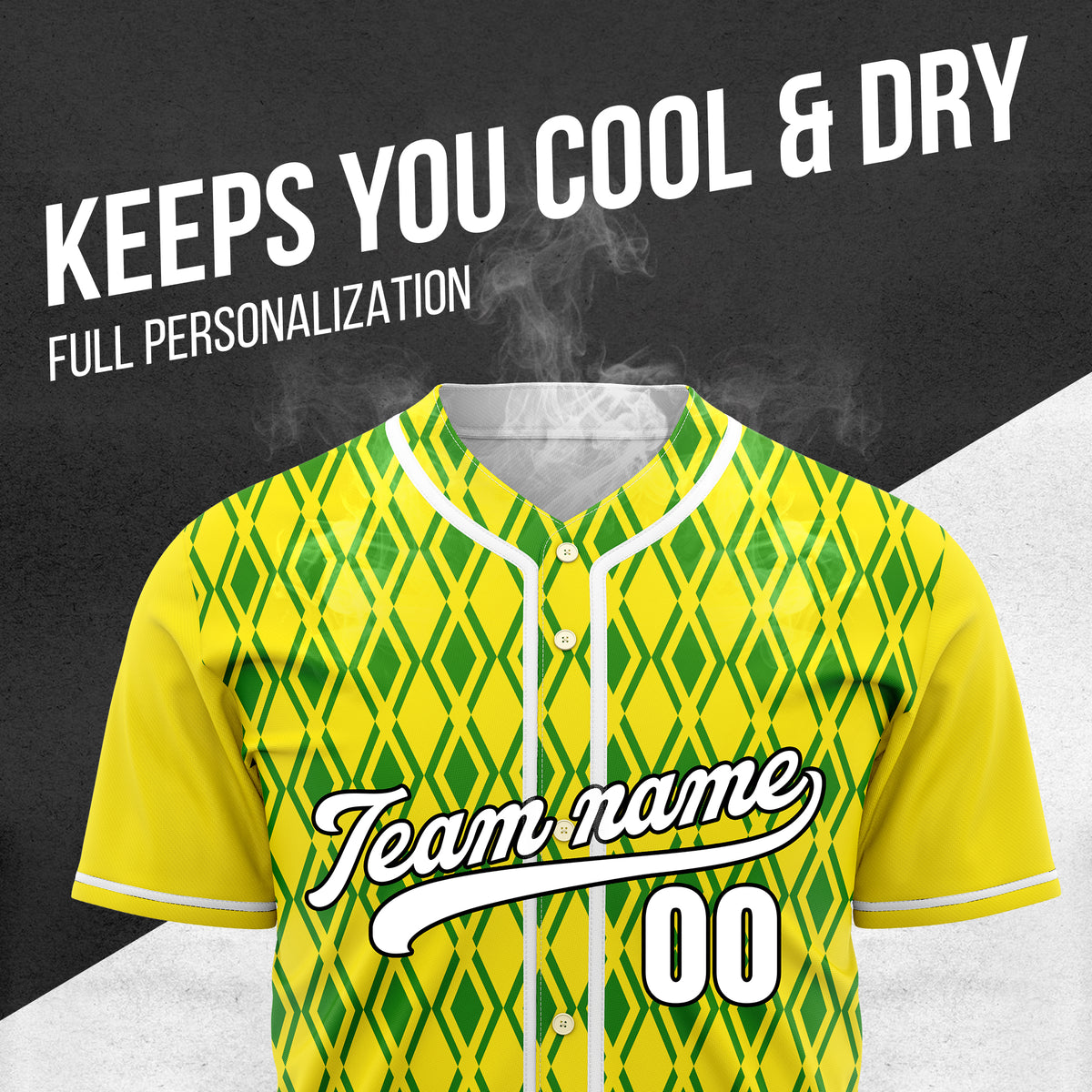 Custom Rhombic Edge Yellow Baseball Sports Jersey Personalized Uniform with Name & Number
