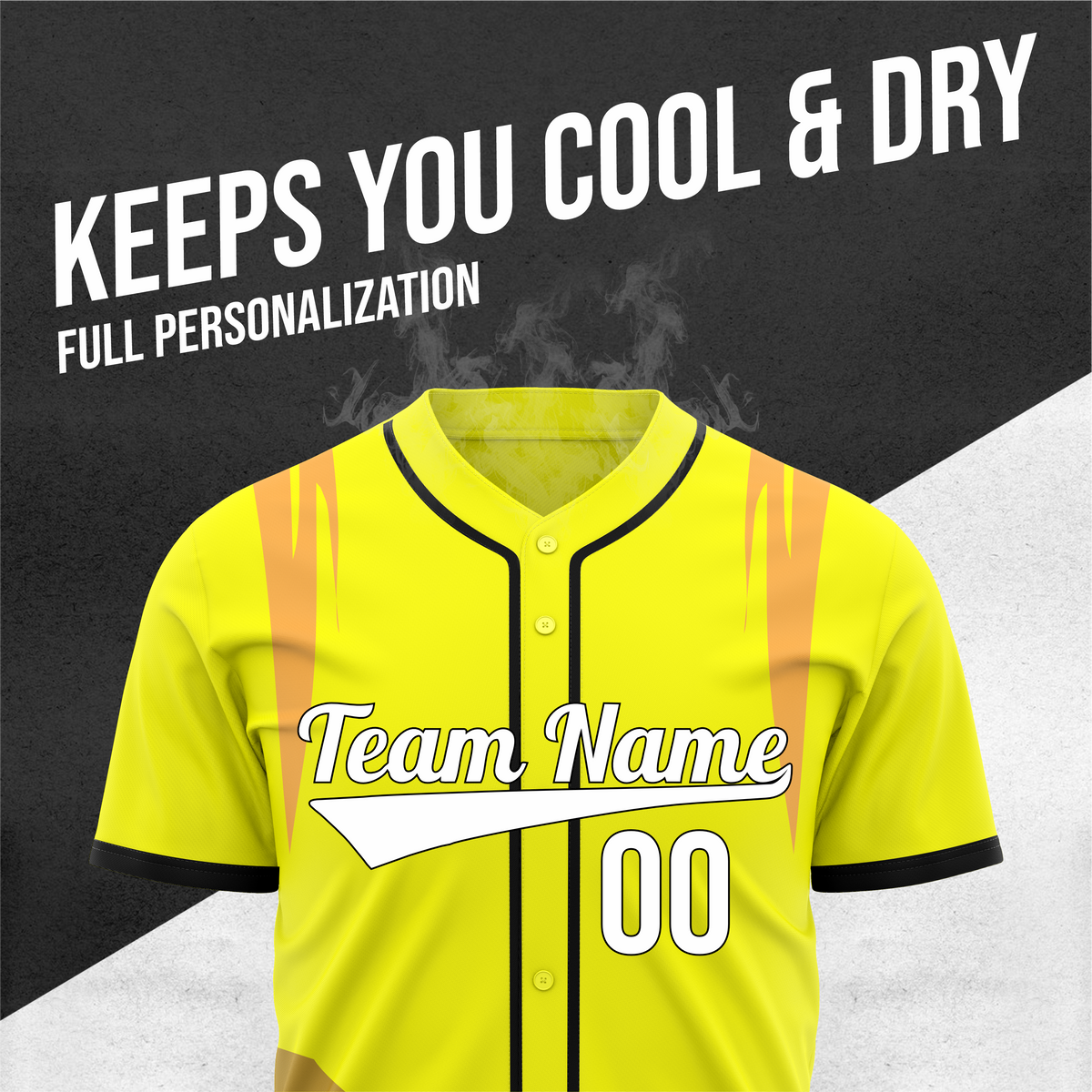 Custom Curve Edge Baseball Yellow Sports Jersey Personalized Uniform with Name & Number