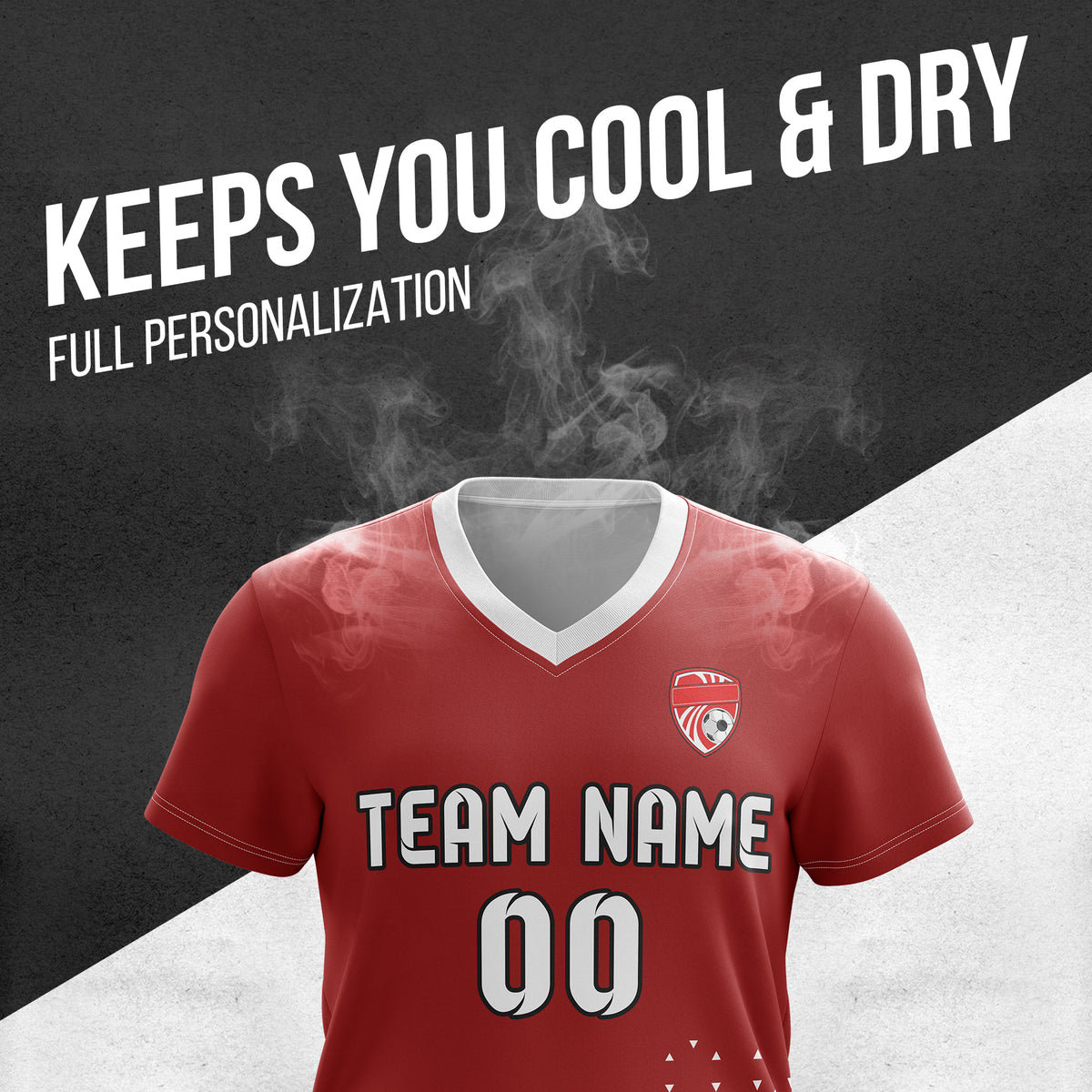 Custom Tri-Edge V-Side Pattern Red Soccer sport Tops Jersey