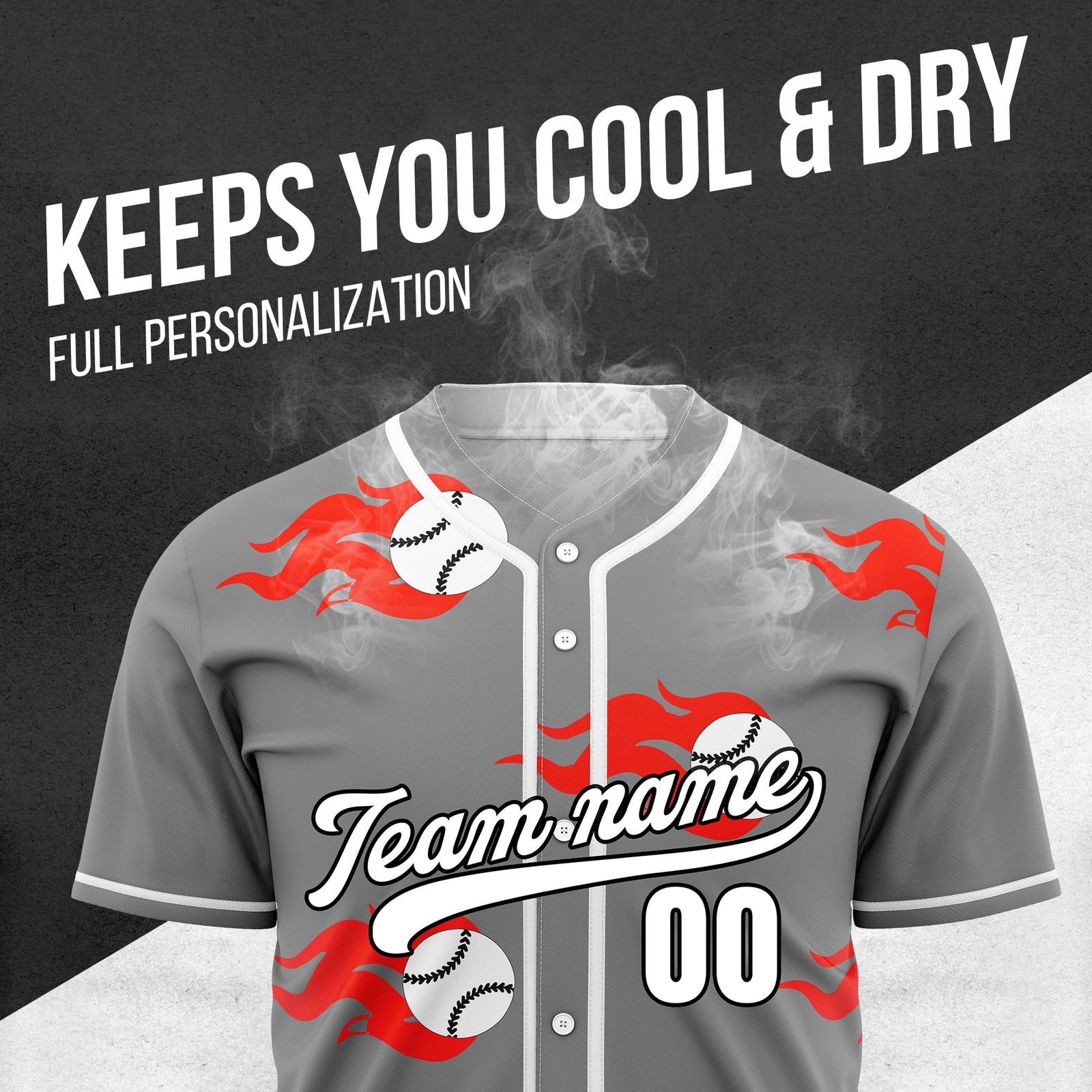 Custom Fireballers Grey Baseball Sports Jersey Personalized Uniform with Name & Number