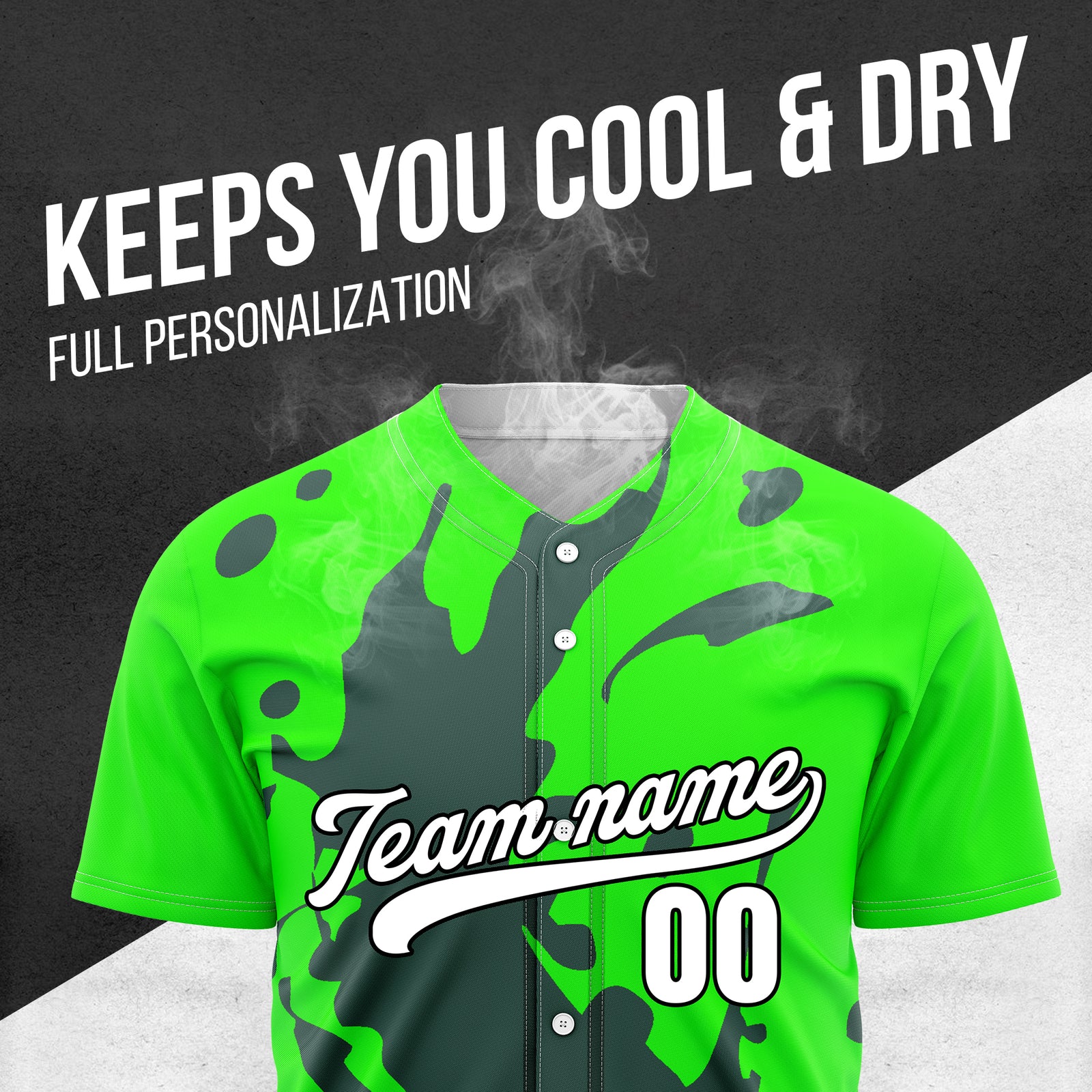 Custom Ink Splash Neon Baseball Green Sports Jersey Personalized Uniform with Name & Number