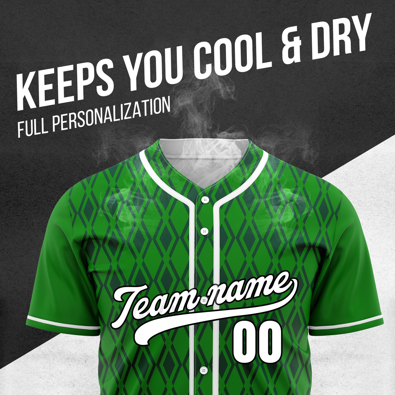 Custom Rhombic Edge Green Baseball Sports Jersey Personalized Uniform with Name & Number