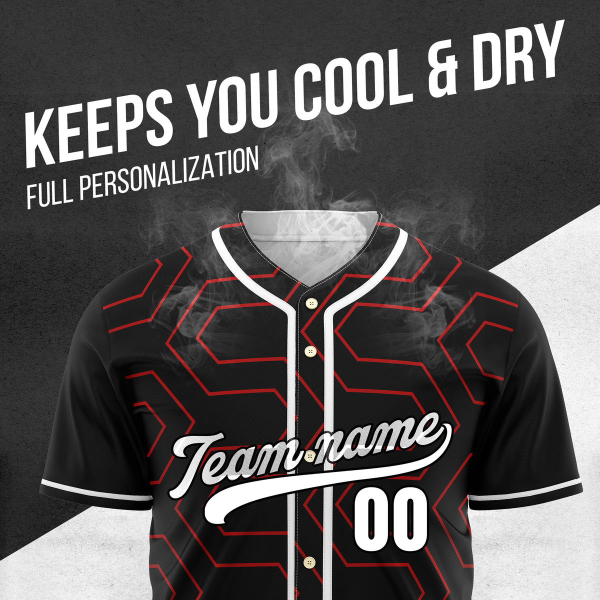 Custom Rhombus Rush Black Baseball Sports Jersey Personalized Uniform with Name & Number
