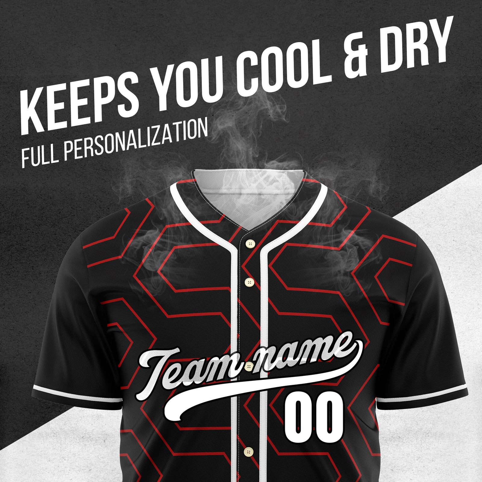 Custom Rhombus Rush Black Baseball Sports Jersey Personalized Uniform with Name & Number