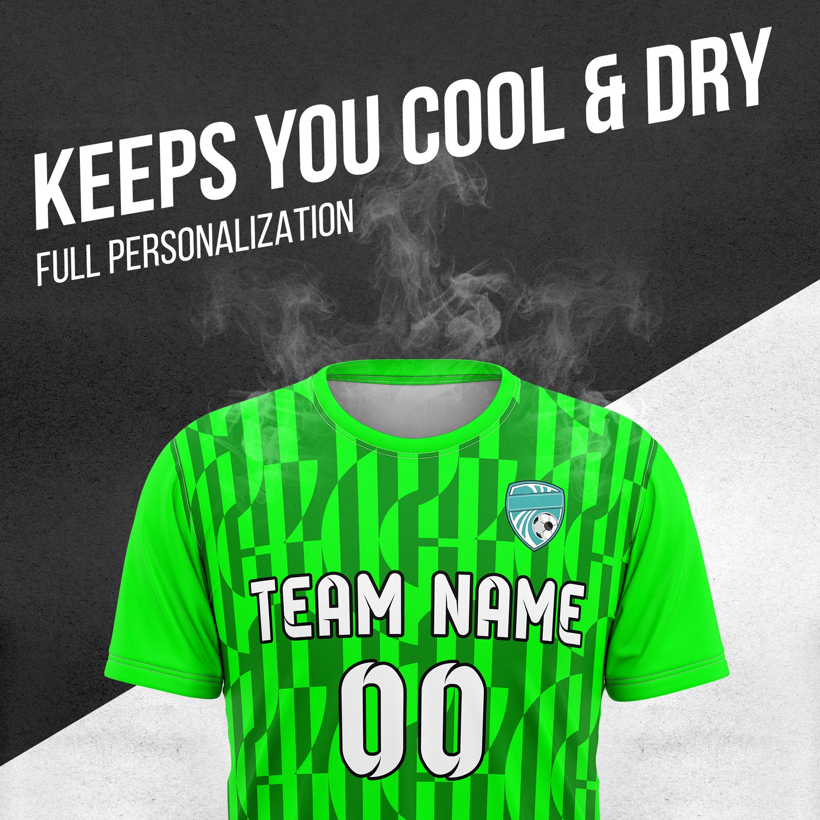 Custom Pulse Grid R-Full Pattern Soccer Neon Green Sport Tops Jersey