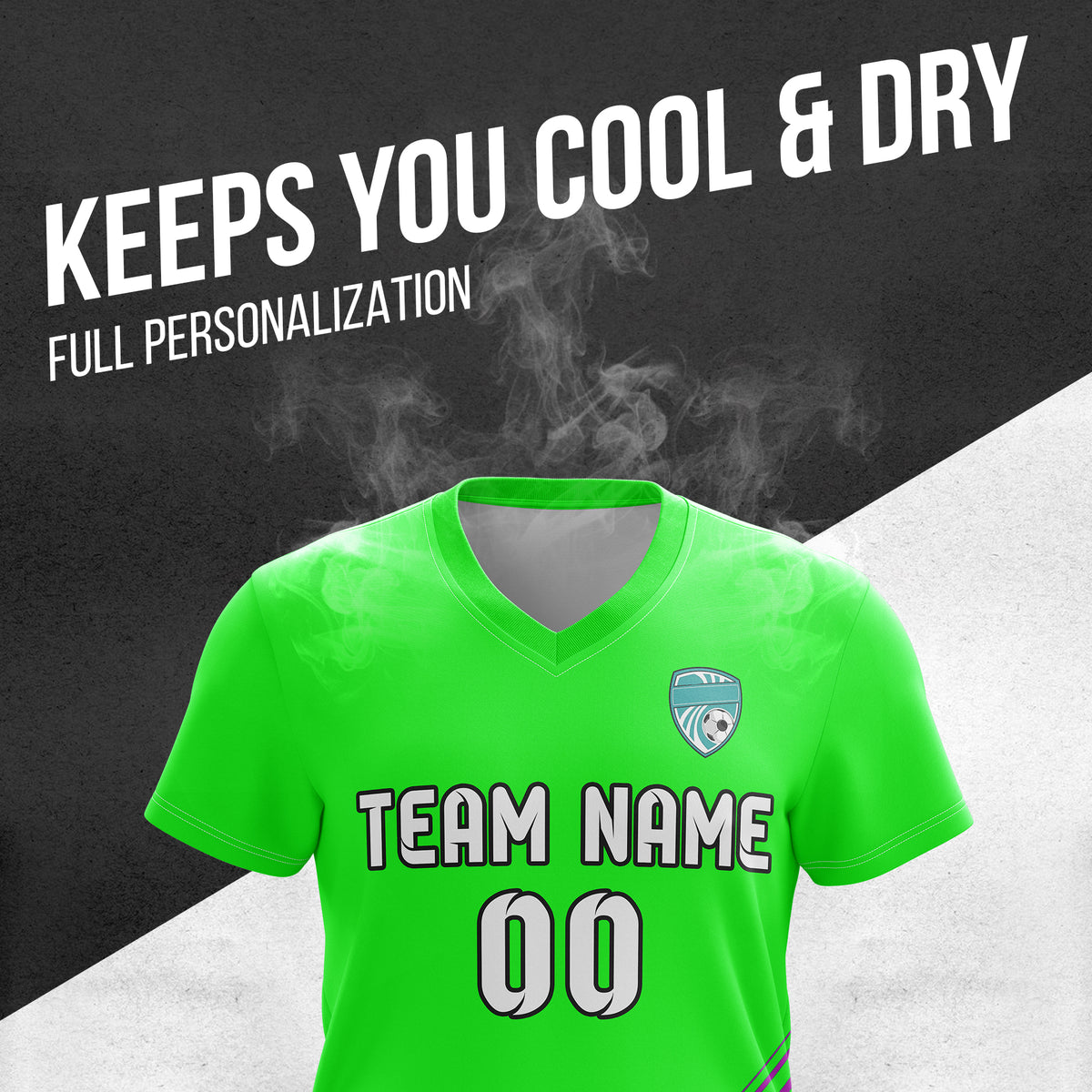 Custom WaveLine Stripe V-Neck Neon Green  Soccer sport Tops Jersey