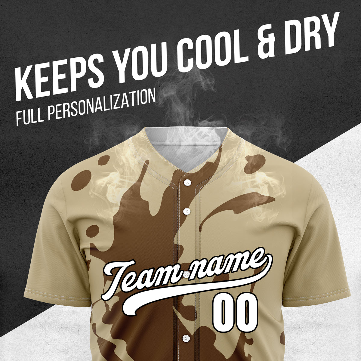 Custom Ink Splash Khaki Baseball Sports Jersey Personalized Uniform with Name & Number