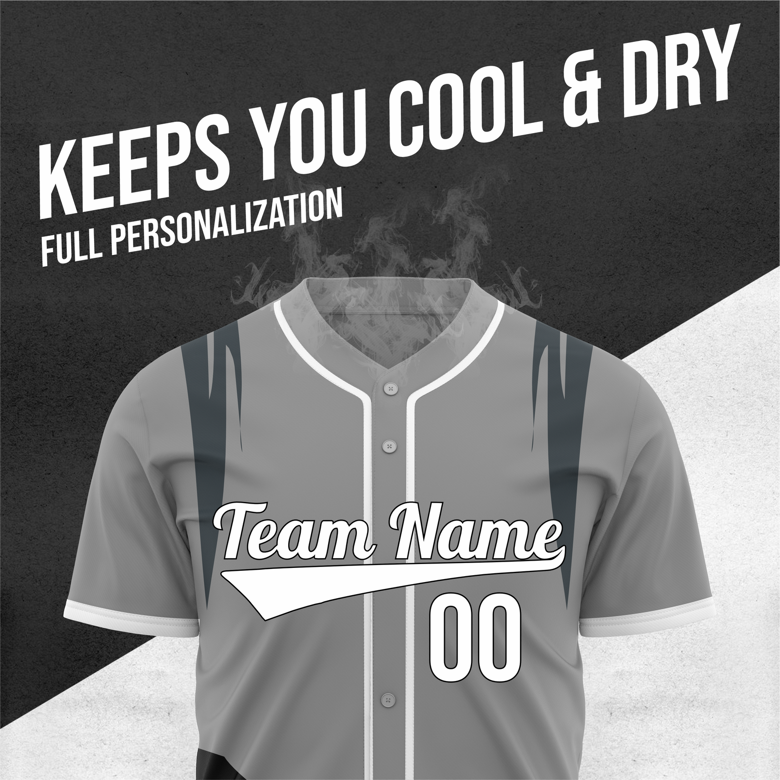 Custom Curve Edge Baseball Grey Sports Jersey Personalized Uniform with Name & Number