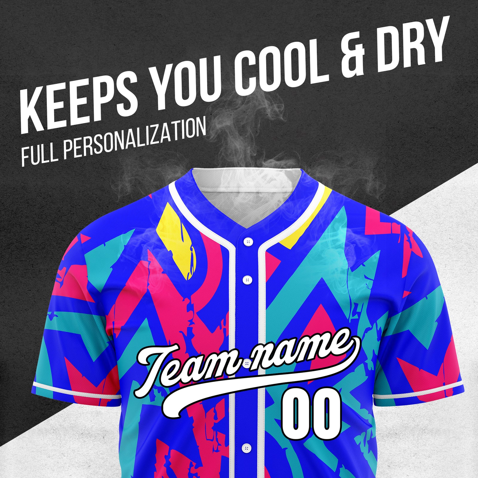Custom Splash Blue Baseball Sports Jersey Personalized Uniform with Name & Number