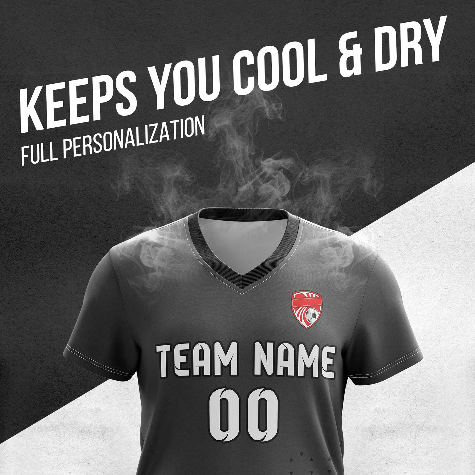 Custom Tri-Edge V-Side Pattern Dark Grey Soccer sport Tops Jersey
