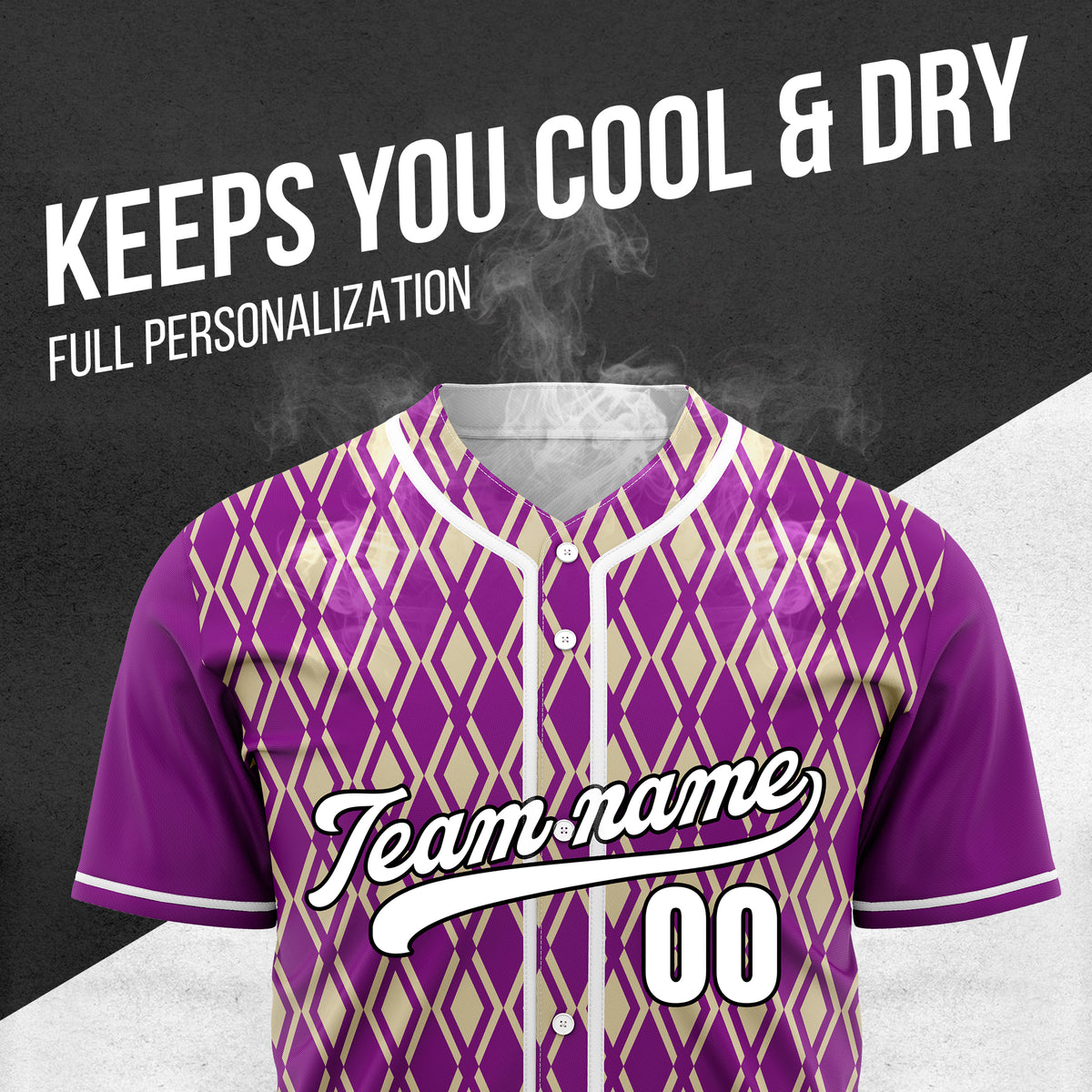 Custom Rhombic Edge Purple Baseball Sports Jersey Personalized Uniform with Name & Number
