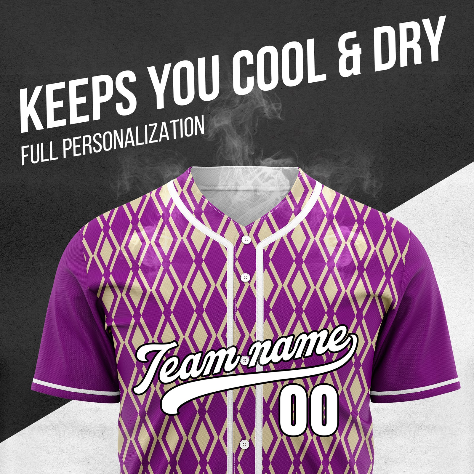 Custom Rhombic Edge Purple Baseball Sports Jersey Personalized Uniform with Name & Number