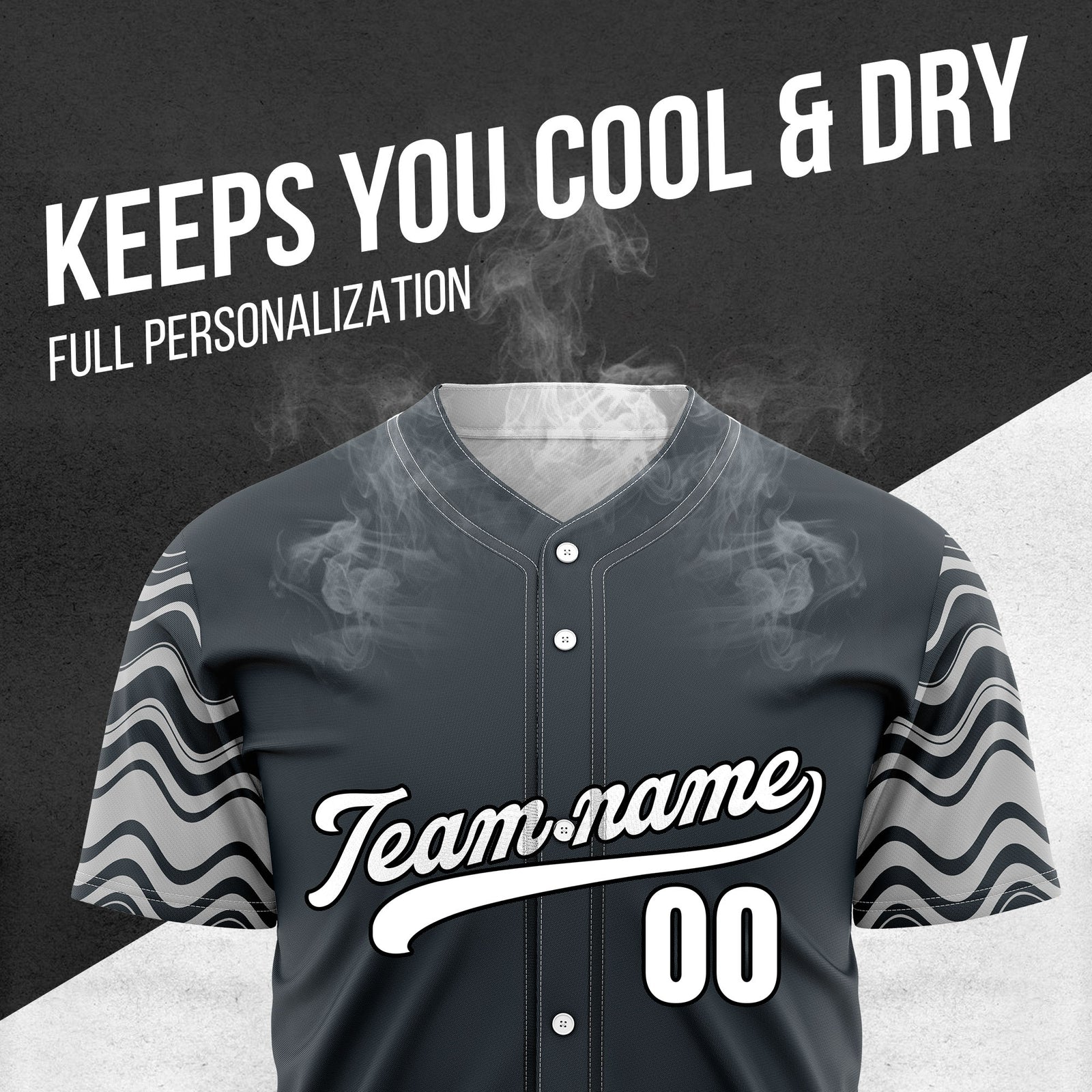 Custom Wave Grey Baseball Sports Jerseys Personalized Uniform with Name & Number
