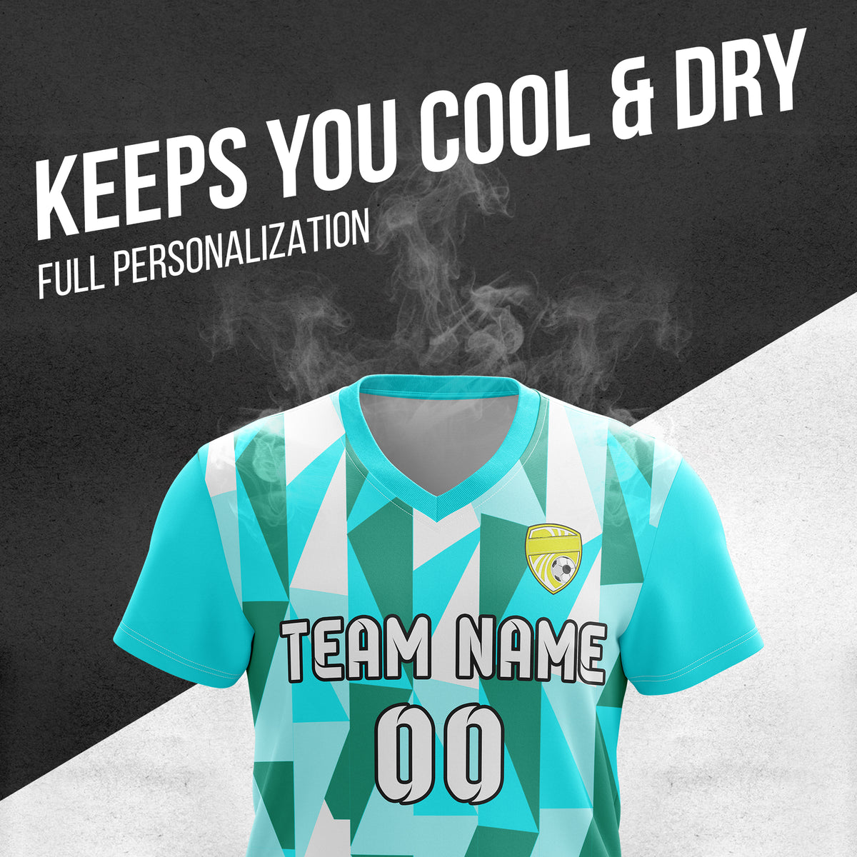 Custom Crystal V-Full Pattern Aqua  Soccer sport Tops Jersey