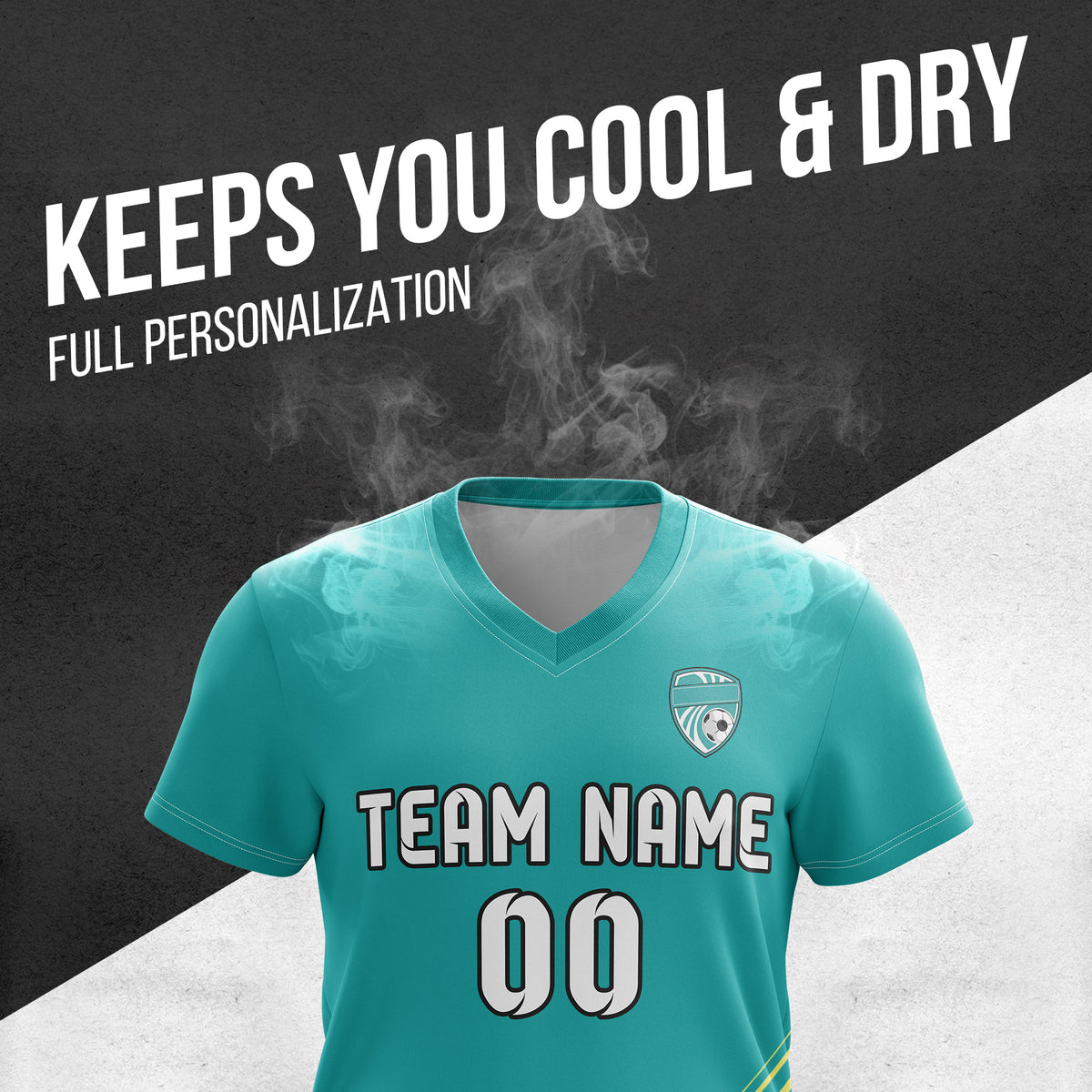Custom WaveLine Stripe V-Neck Teal Soccer sport Tops Jersey