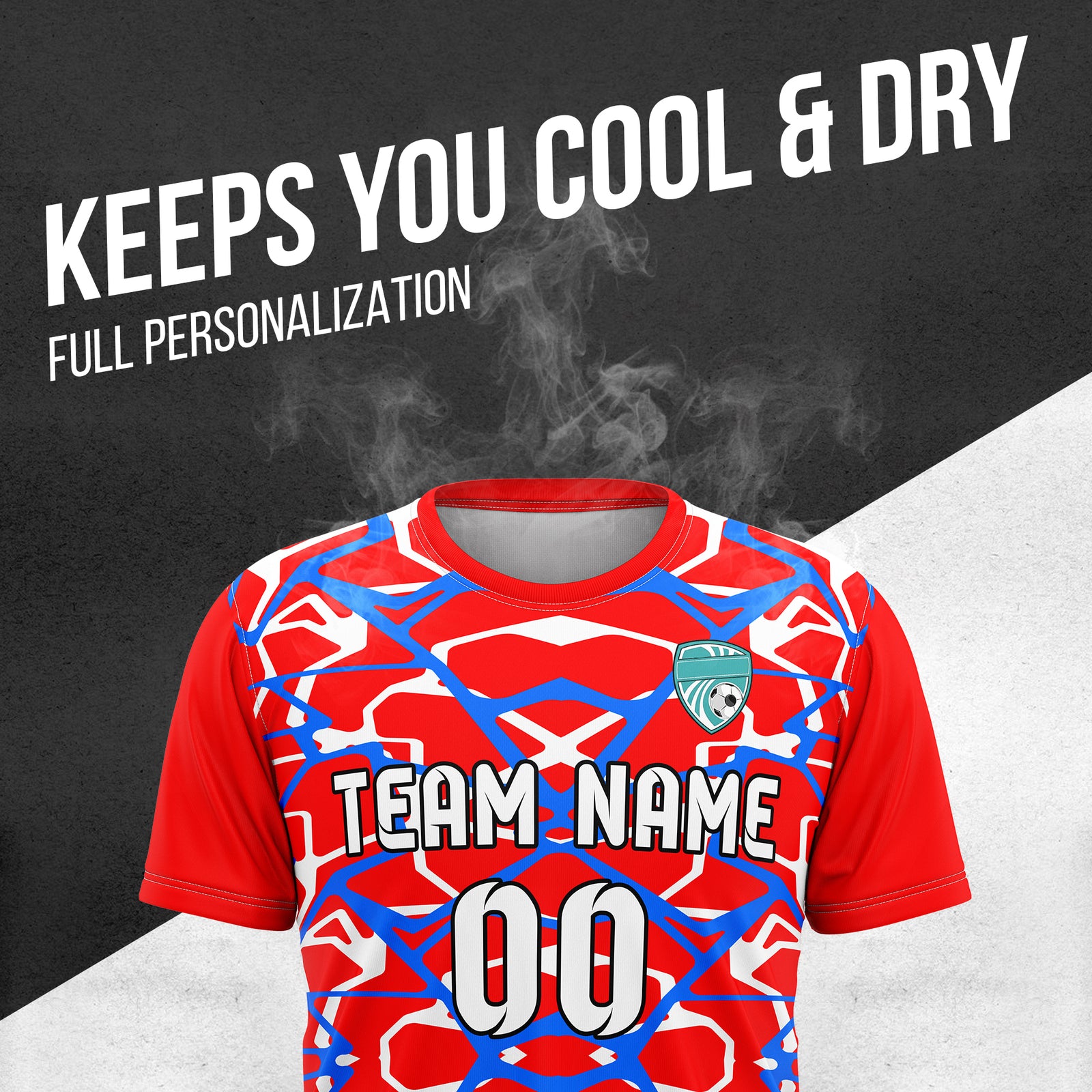 Custom Wild Pulse R-Full Pattern Soccer Red Sport Tops Jersey