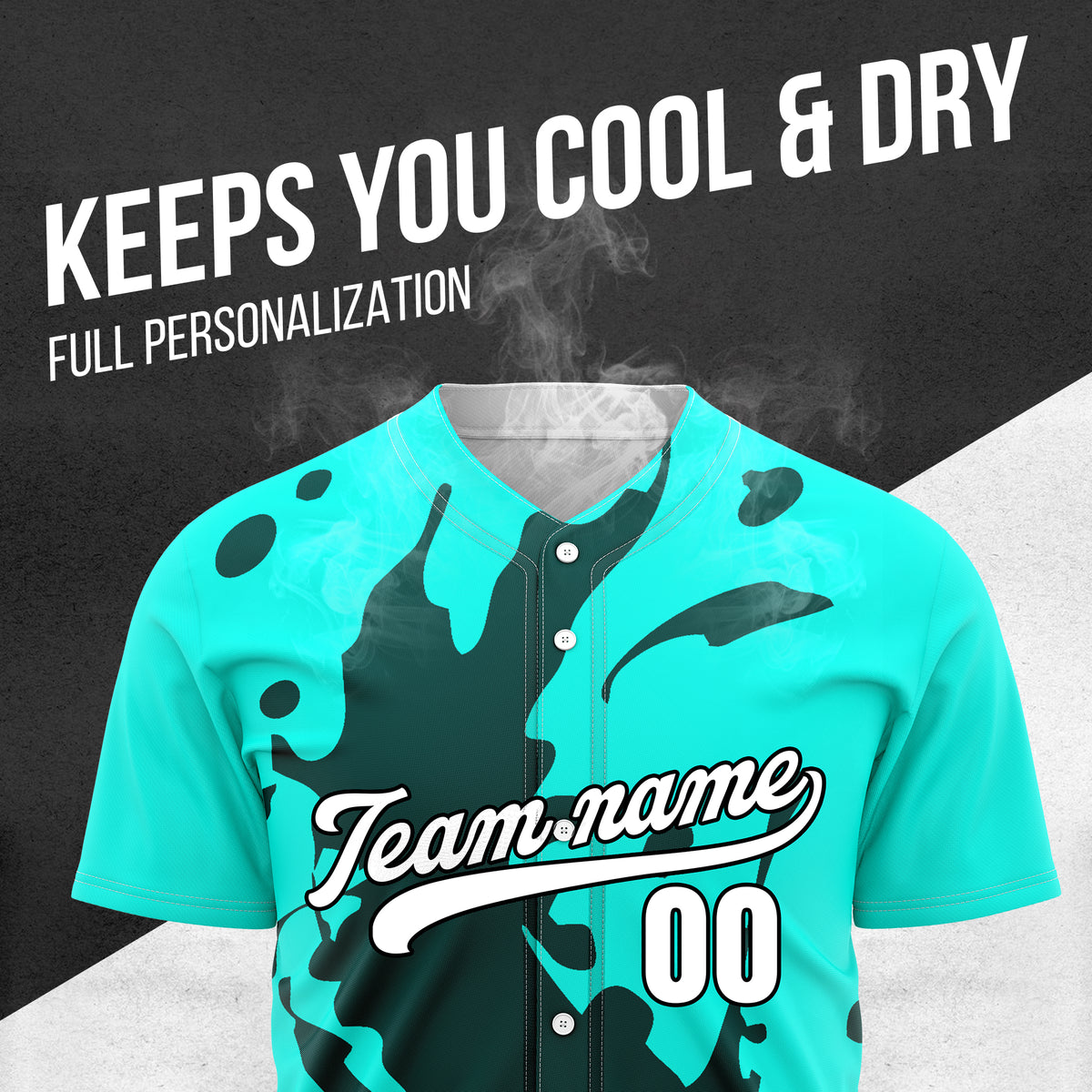 Custom Ink Splash Aqua Baseball Sports Jersey Personalized Uniform with Name & Number