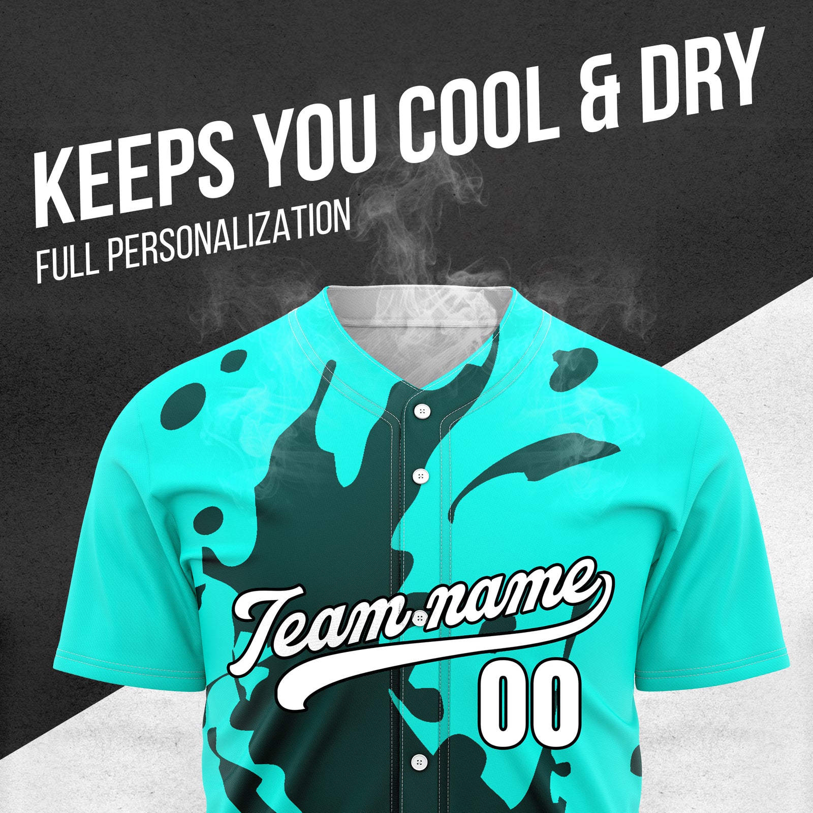 Custom Ink Splash Aqua Baseball Sports Jersey Personalized Uniform with Name & Number