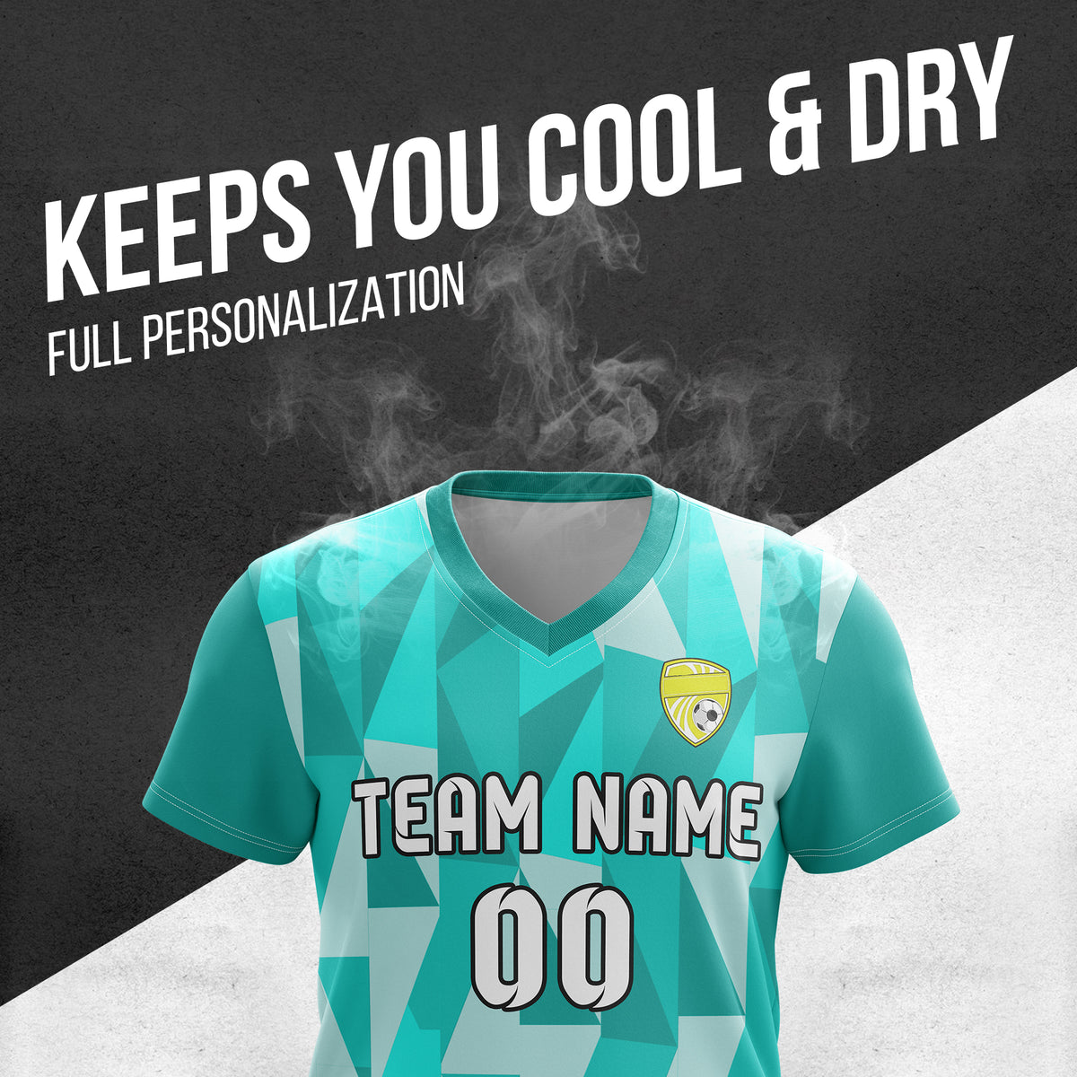 Custom Crystal V-Full Pattern Teal Soccer sport Tops Jersey