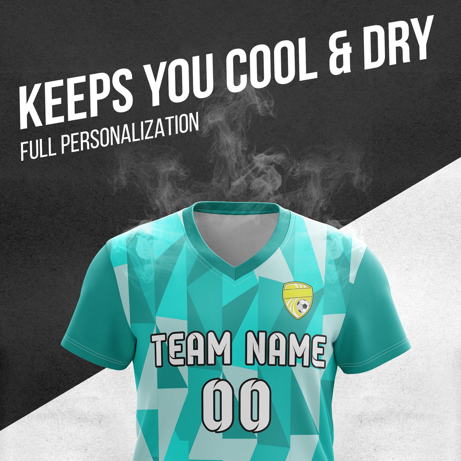 Custom Crystal V-Full Pattern Teal Soccer sport Tops Jersey