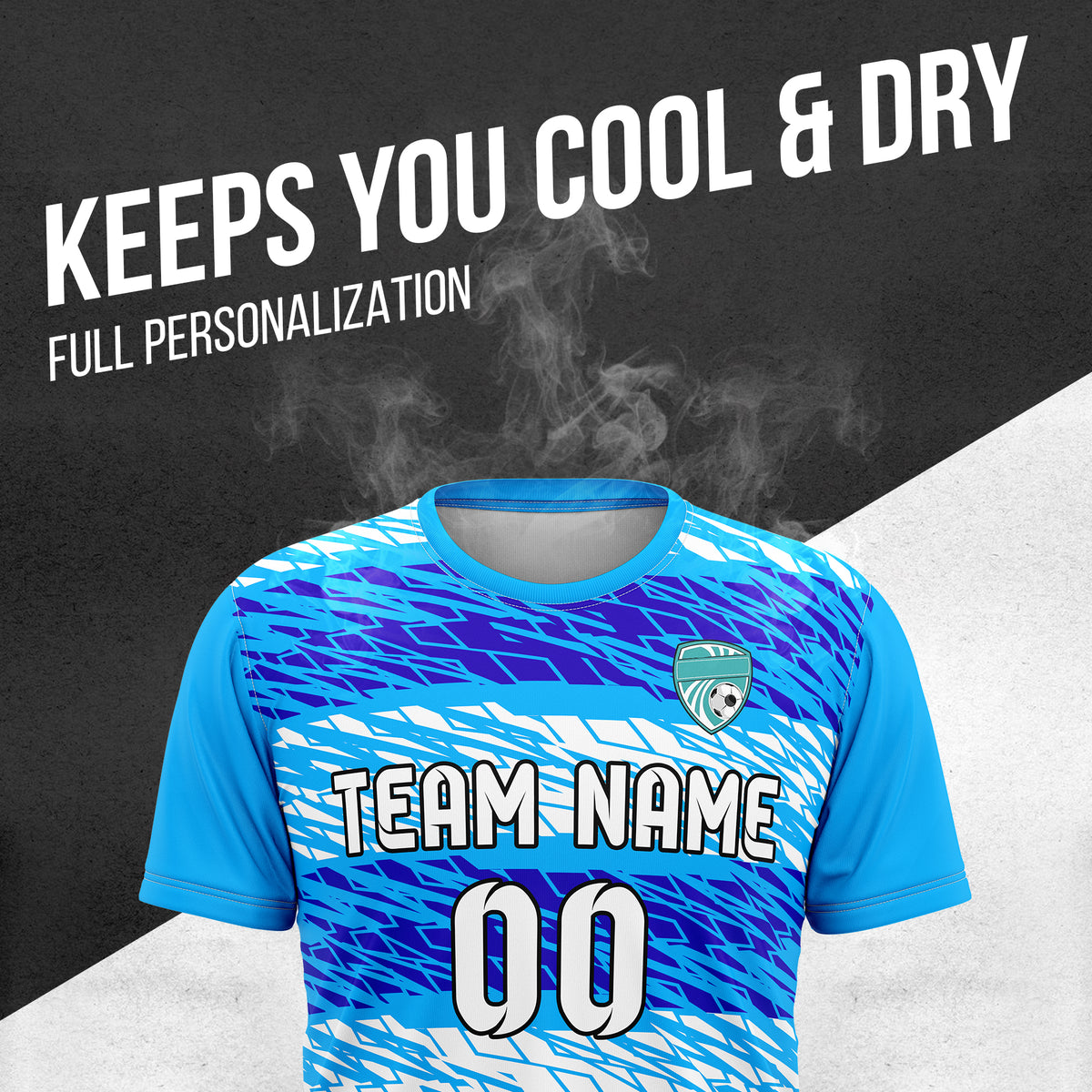 Custom Flare Strike R-Full Pattern Soccer Blue Sport Tops Jersey