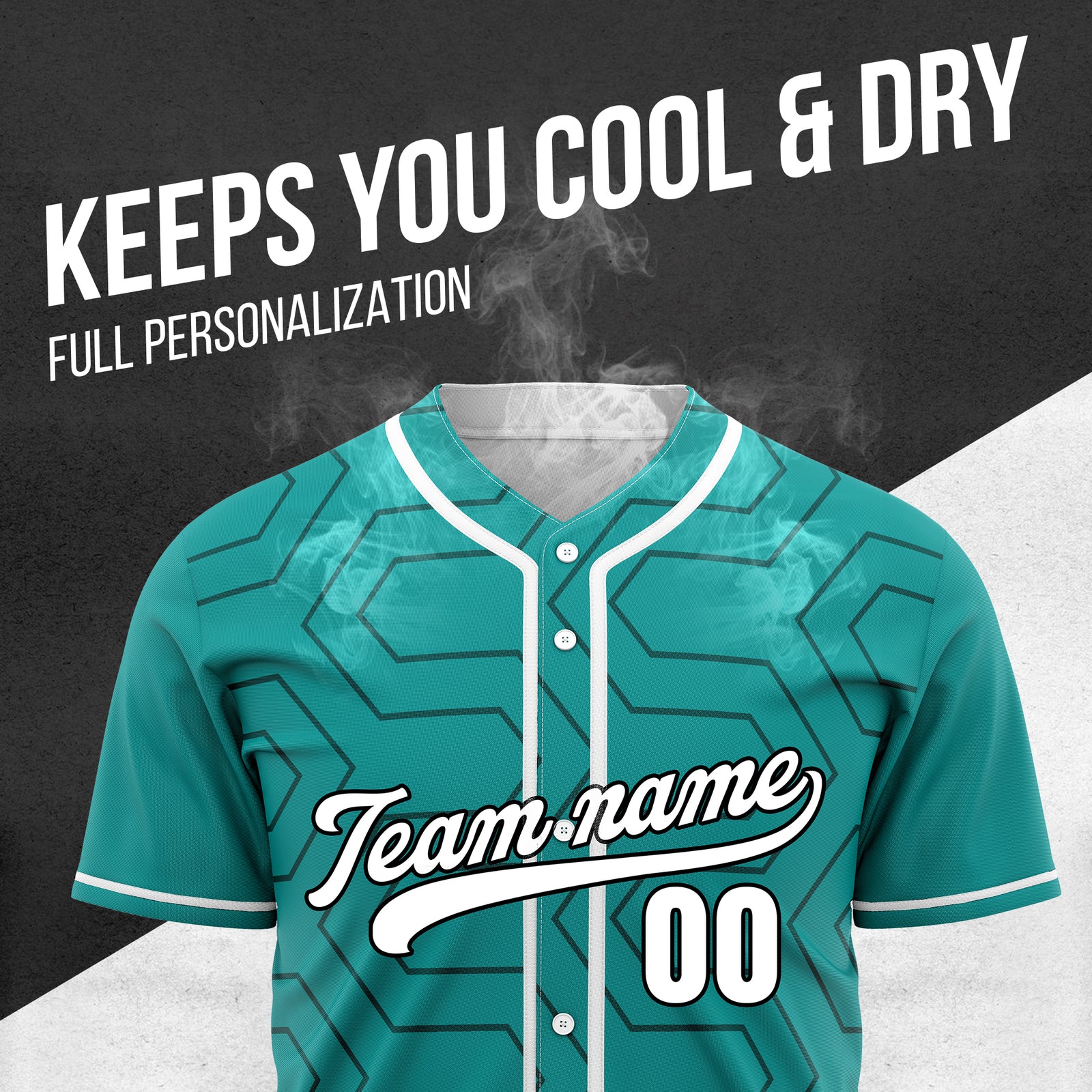 Custom Rhombus Rush Teal Baseball Sports Jersey Personalized Uniform with Name & Number
