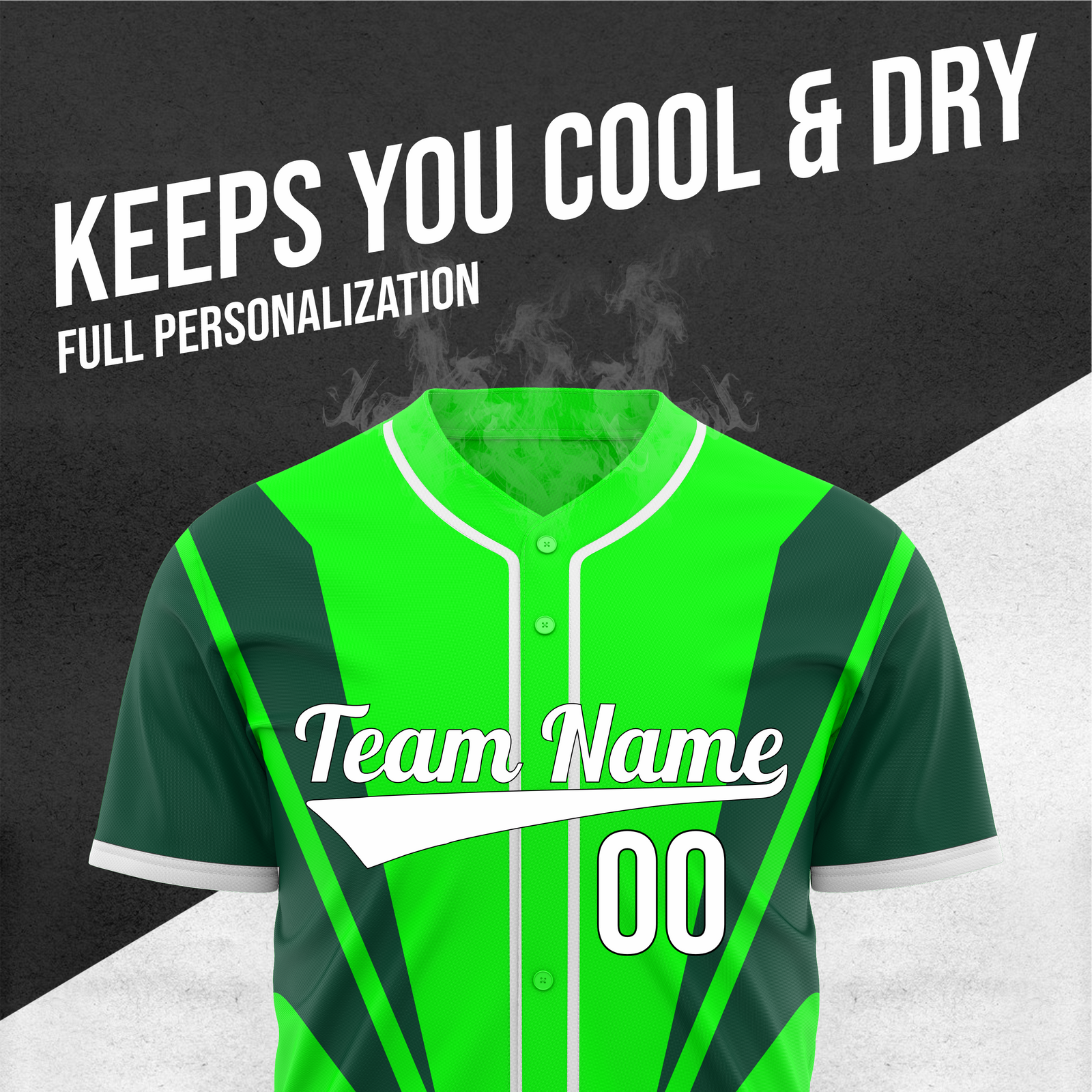 Custom Panel Flow Baseball Green Sports Jersey Personalized Uniform with Name & Number