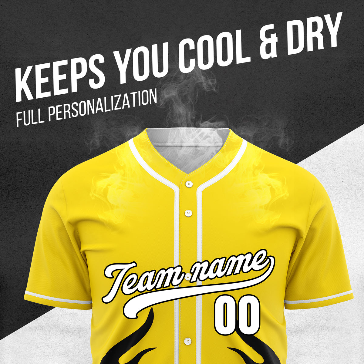 Custom Shadow Flames Yellow Baseball Sports Jersey Personalized Uniform with Name & Number