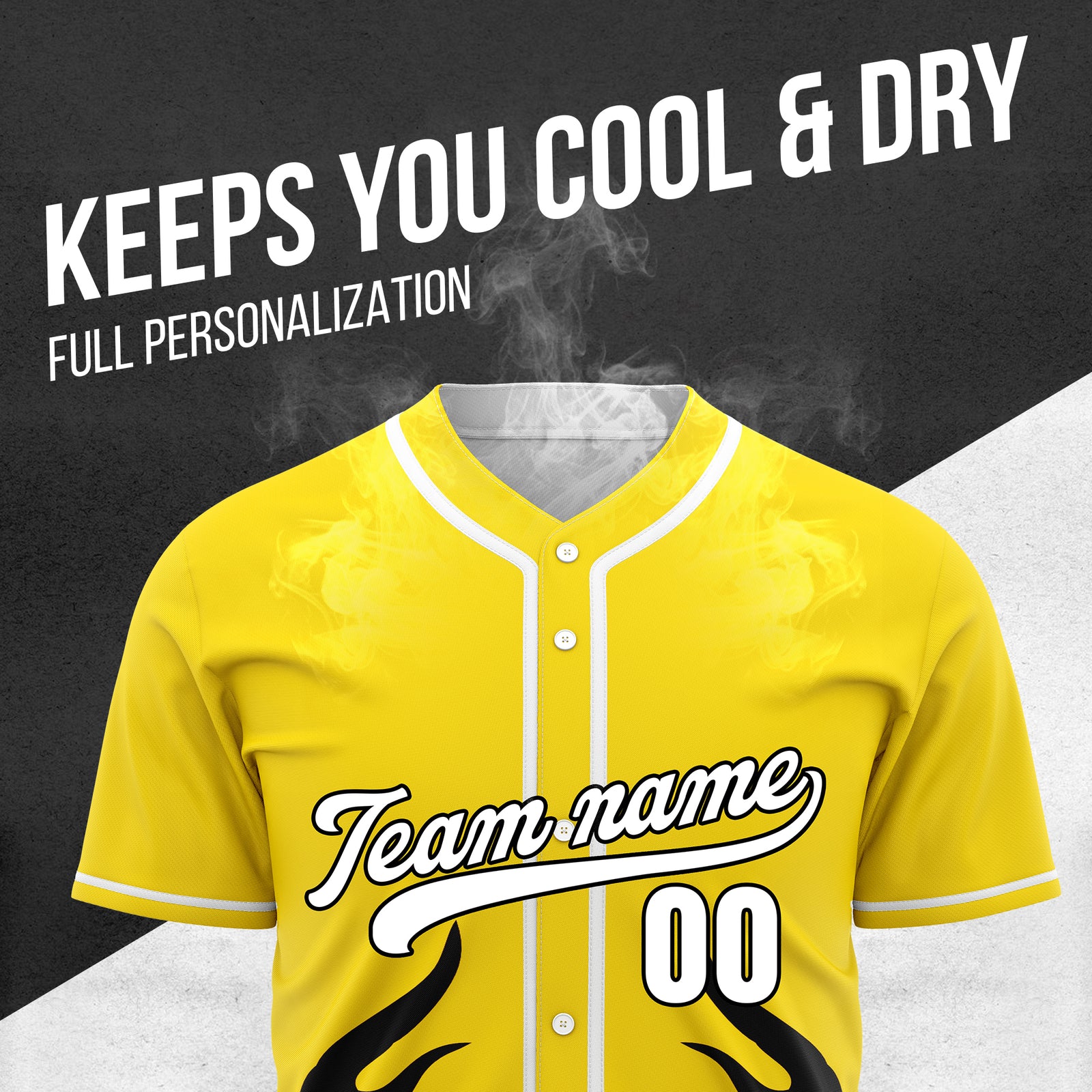 Custom Shadow Flames Yellow Baseball Sports Jersey Personalized Uniform with Name & Number