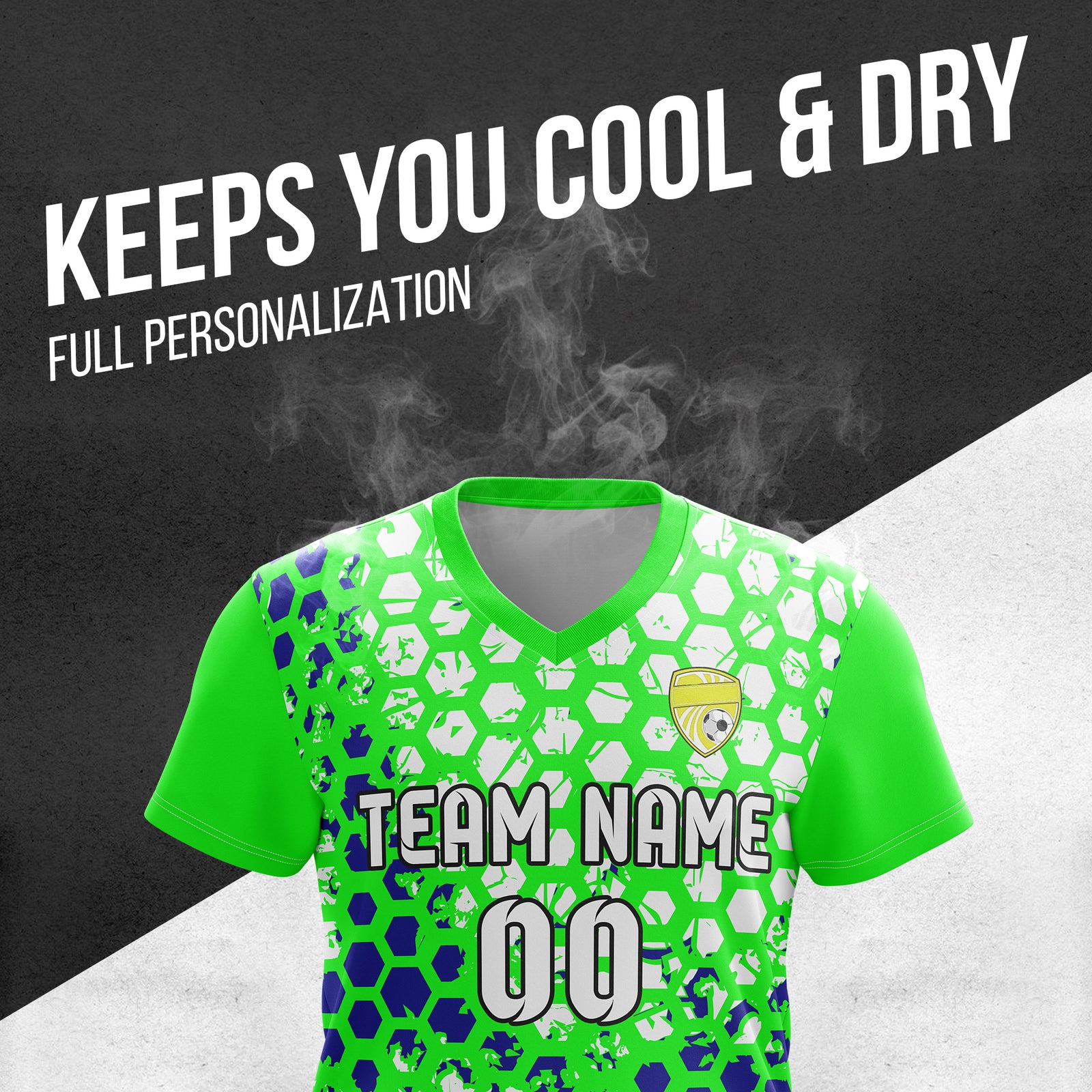 Custom Hex V-Full Pattern Neon Green Soccer sport Tops Jersey