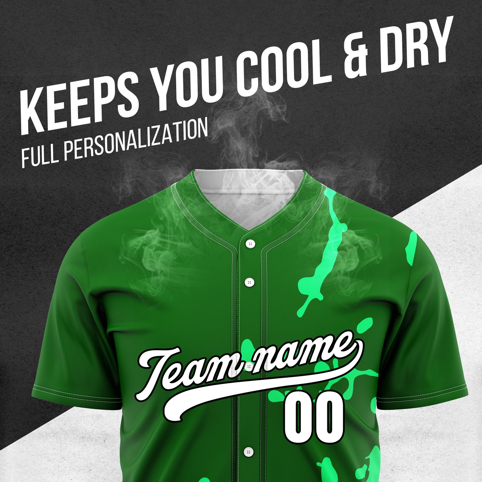 Custom Ink Paint Pop Green Baseball Sports Jersey Personalized Uniform with Name & Number