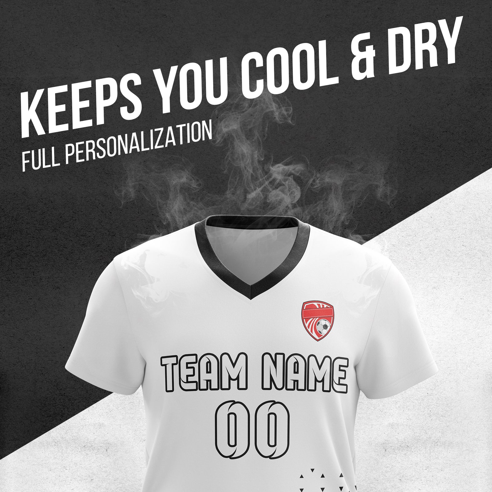 Custom Tri-Edge V-Side Pattern White Soccer sport Tops Jersey