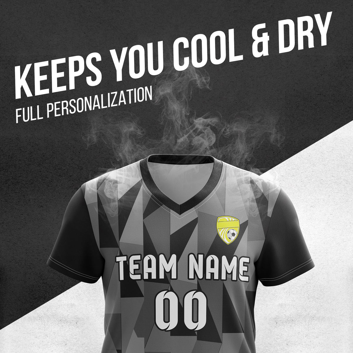 Custom Crystal V-Full Pattern Black Soccer sport Tops Jersey