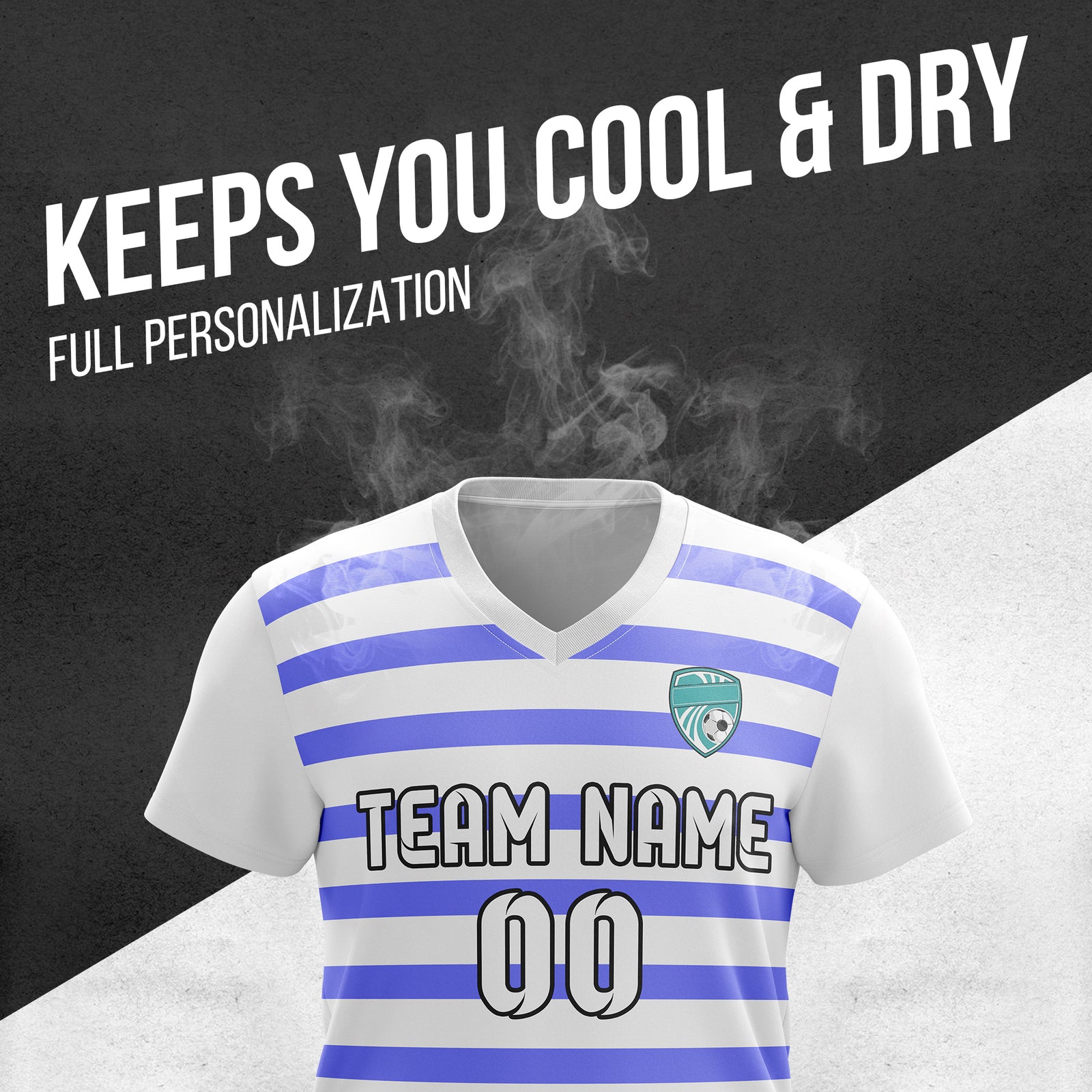 Custom Royal Stripe V-Neck White Soccer sport Tops Jersey