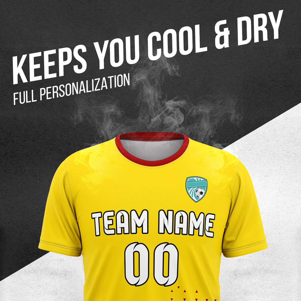 Custom Tri-Edge R Side Pattern Soccer Yellow Sport Tops Jersey