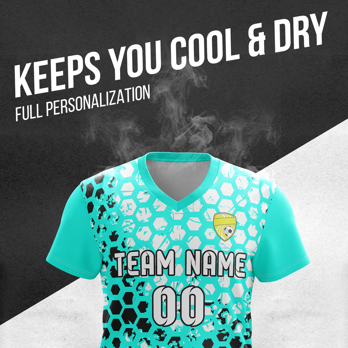 Custom Hex V-Full Pattern Aqua Soccer sport Tops Jersey
