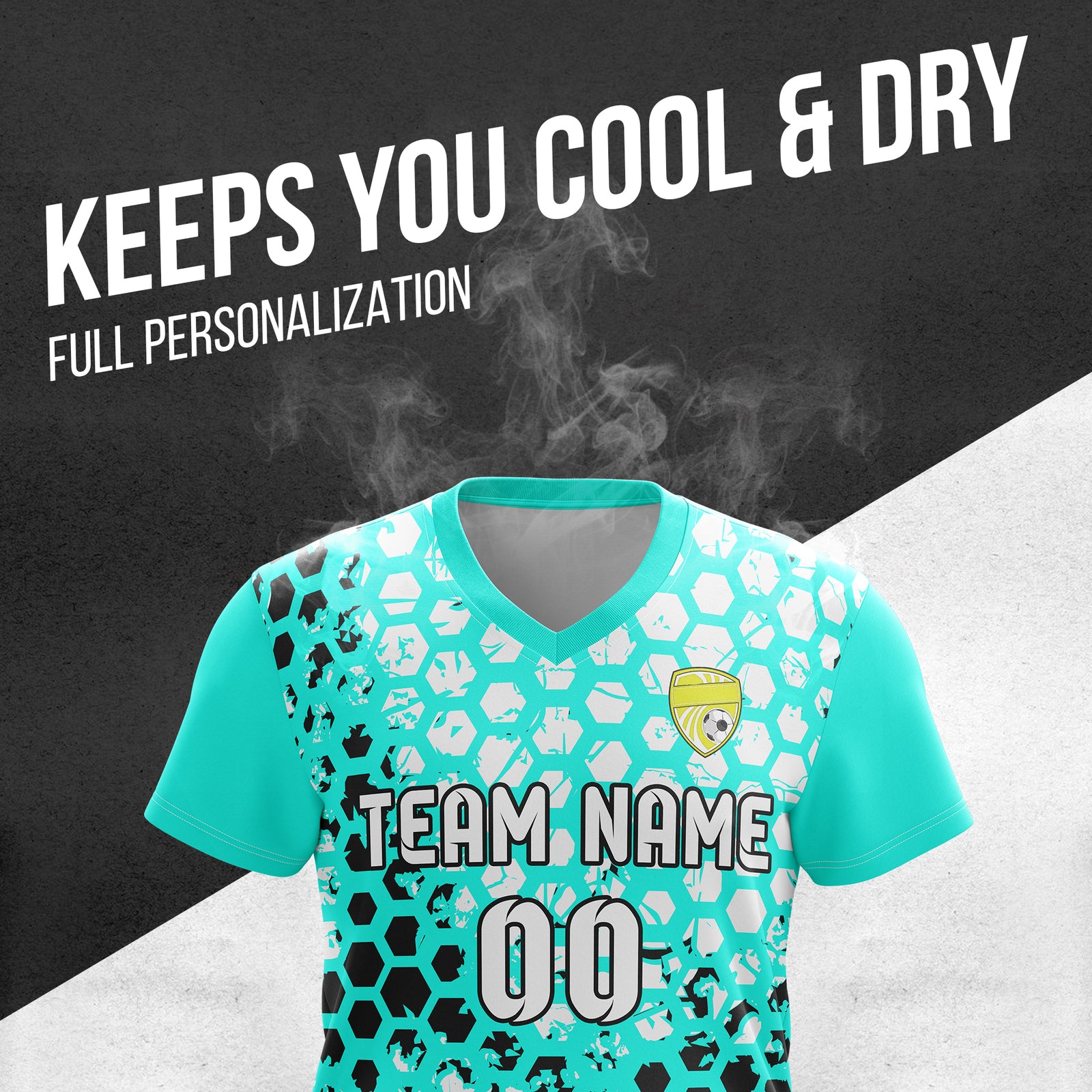 Custom Hex V-Full Pattern Aqua Soccer sport Tops Jersey
