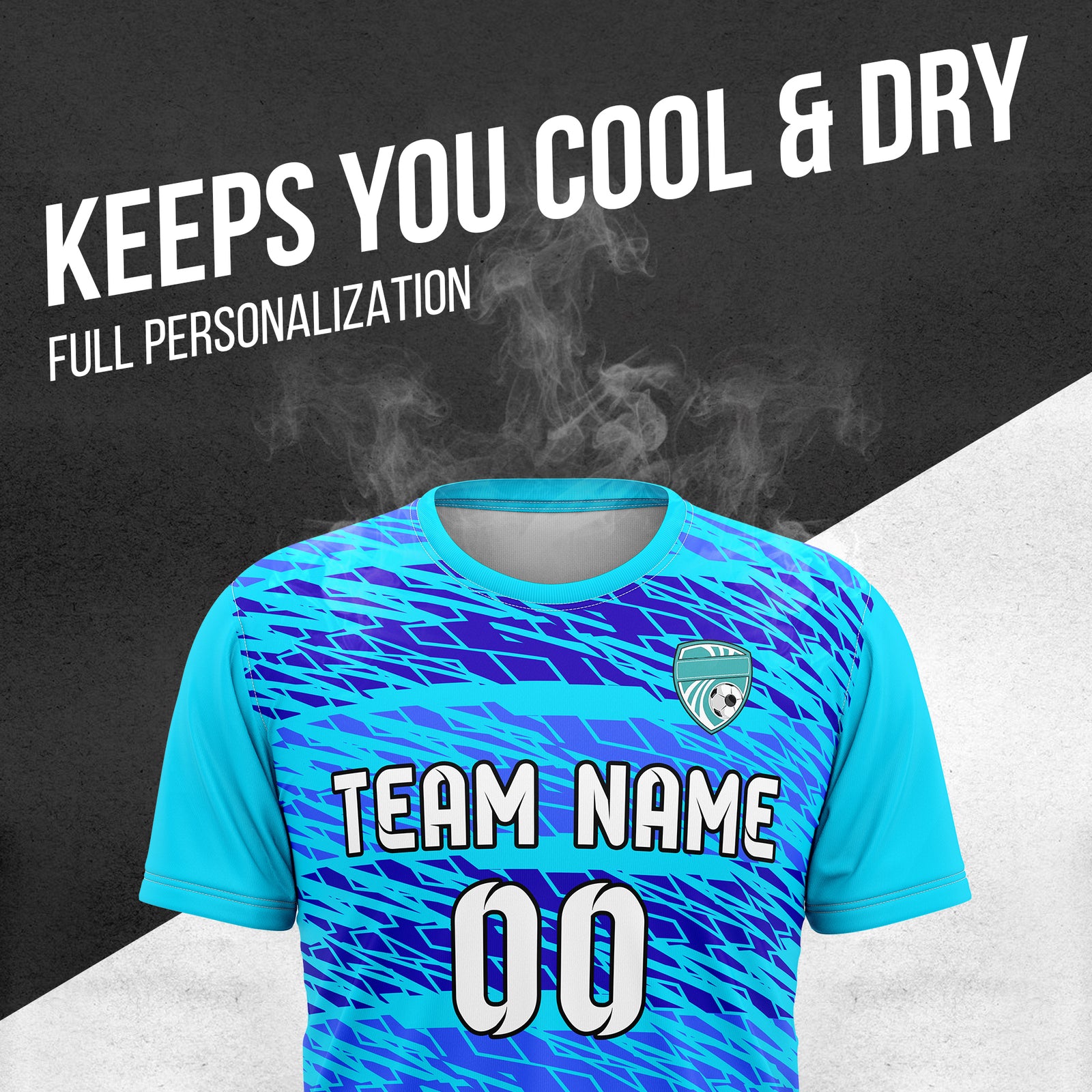 Custom Flare Strike R-Full Pattern Soccer Aqua Sport Tops Jersey