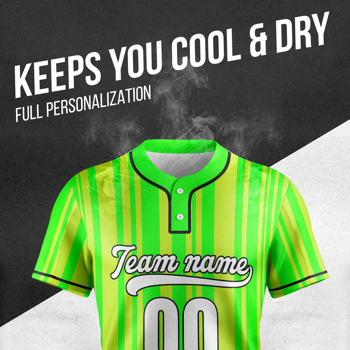 Custom Stripe Fusion Neon Green Baseball Sports Jersey Personalized Uniform with Name & Number