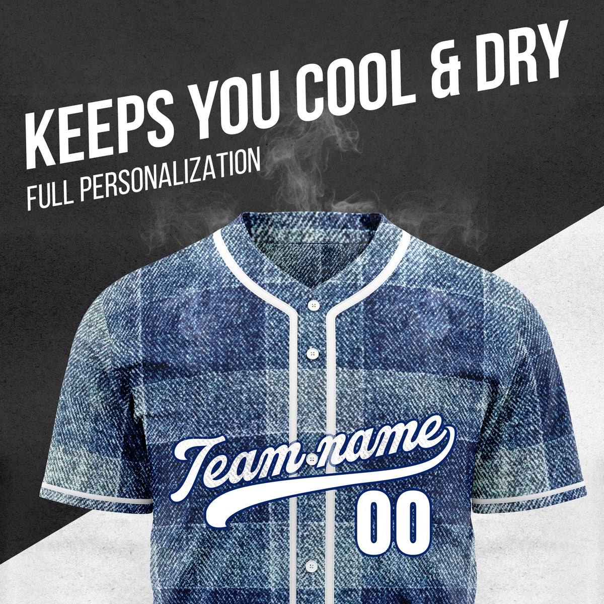 Custom Deep Indigo Denim Baseball Sports Jersey Personalized Uniform with Name & Number
