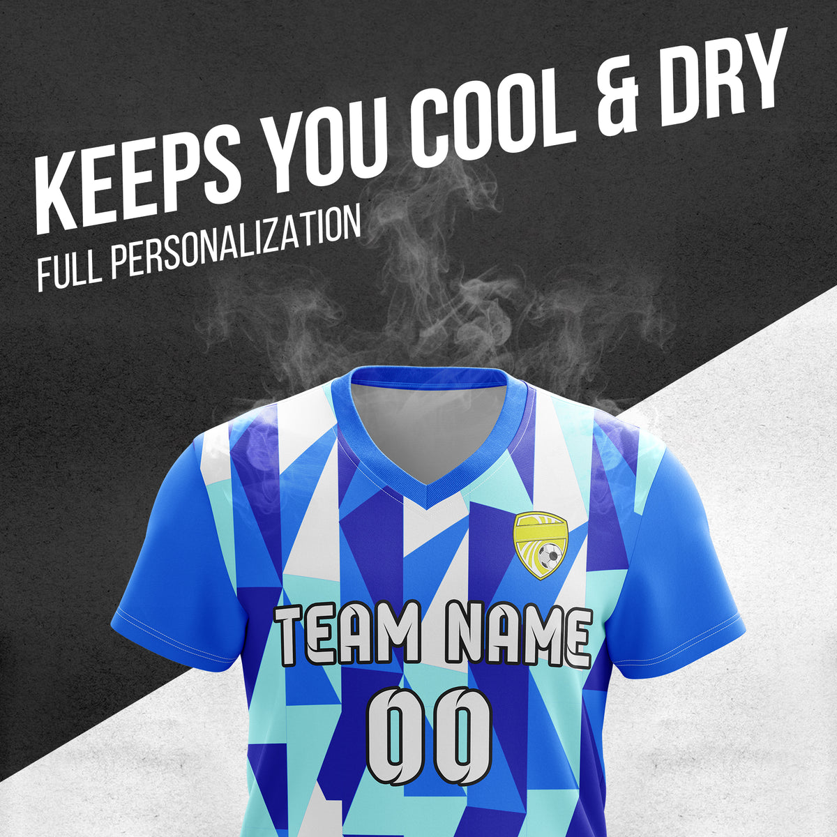 Custom Crystal V-Full Pattern Blue Soccer sport Tops Jersey