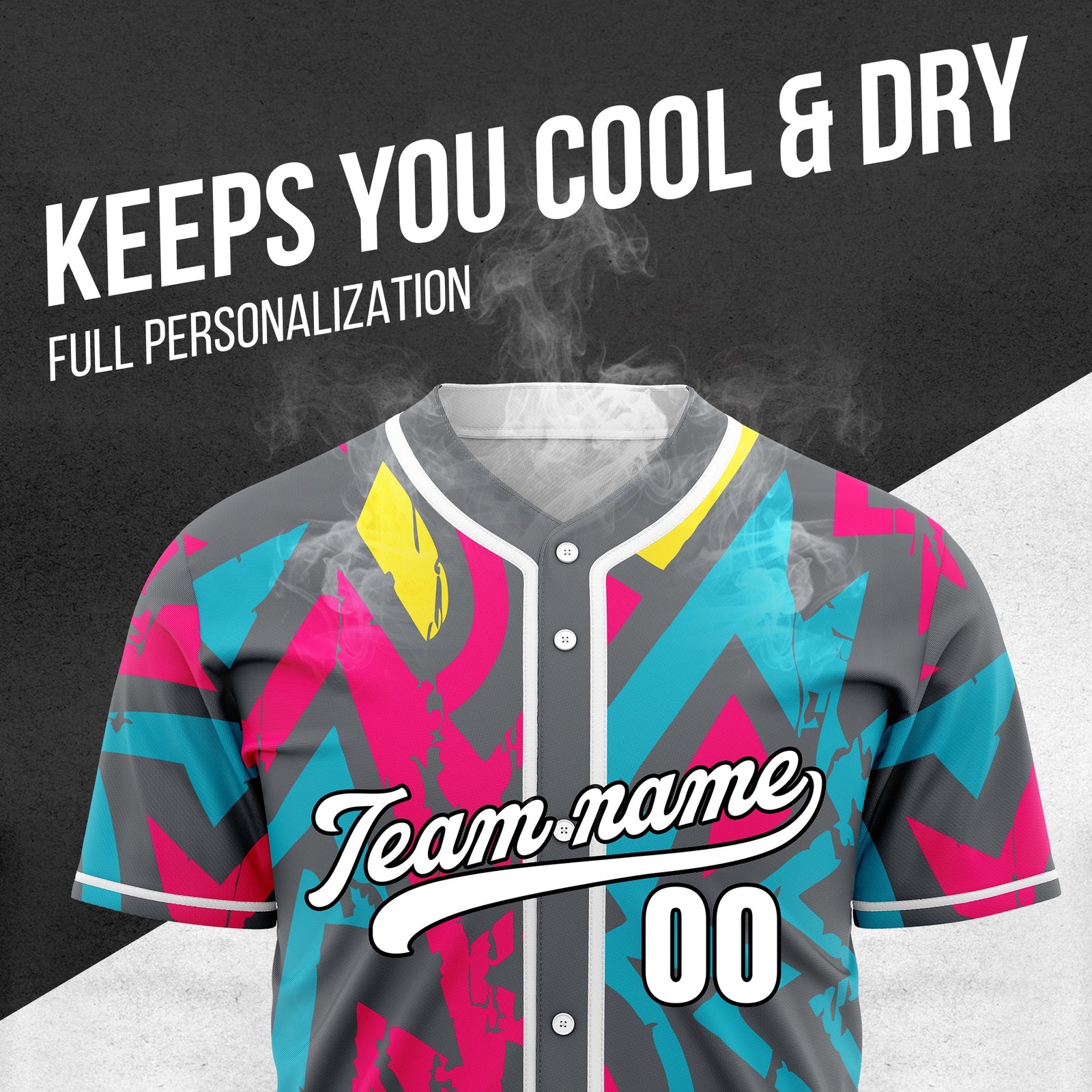 Custom Splash Dark Grey Baseball Sports Jersey Personalized Uniform with Name & Number