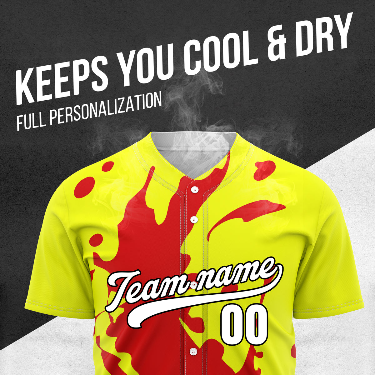 Custom Ink Splash Yellow Baseball Sports Jersey Personalized Uniform with Name & Number