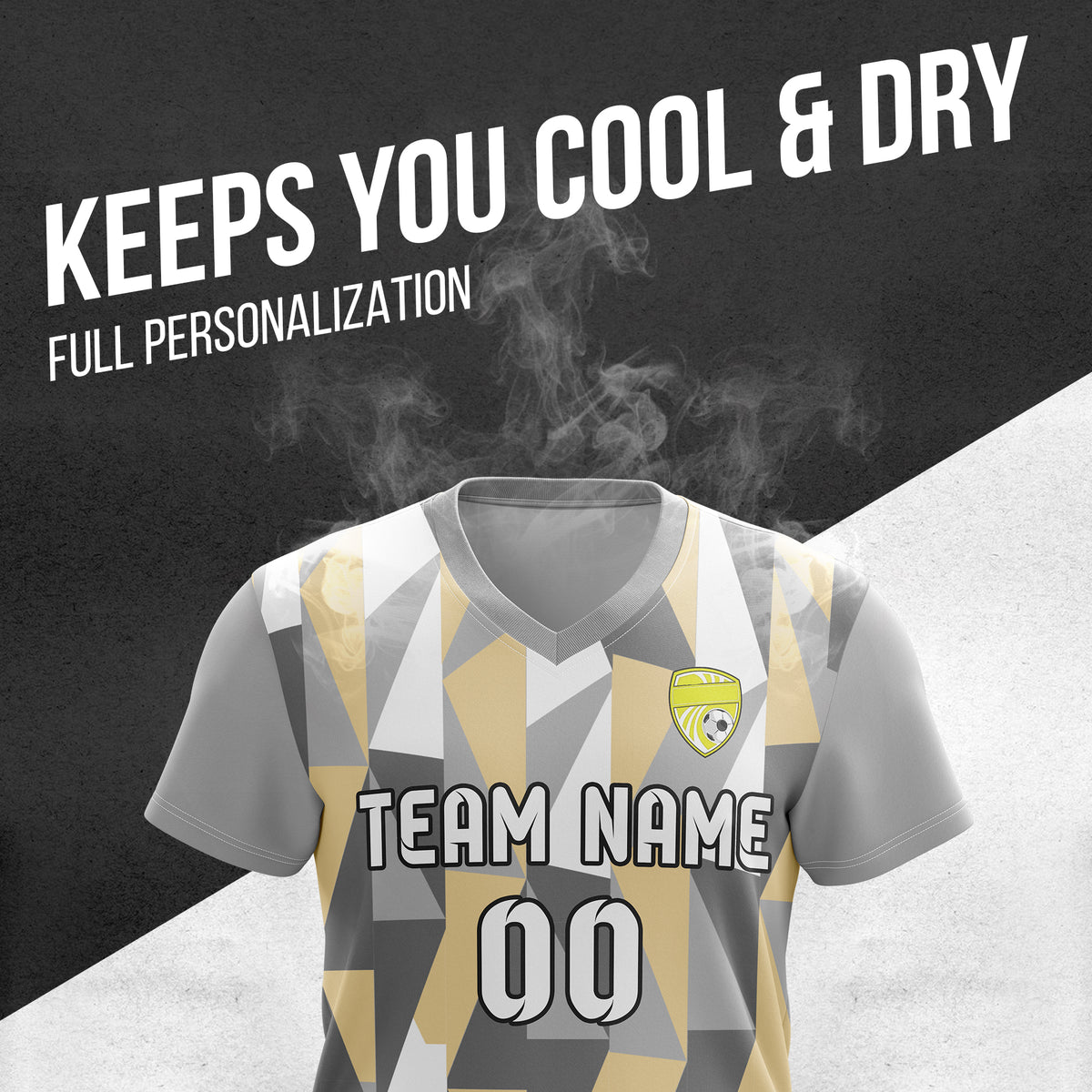 Custom Crystal V-Full Pattern Grey Soccer sport Tops Jersey