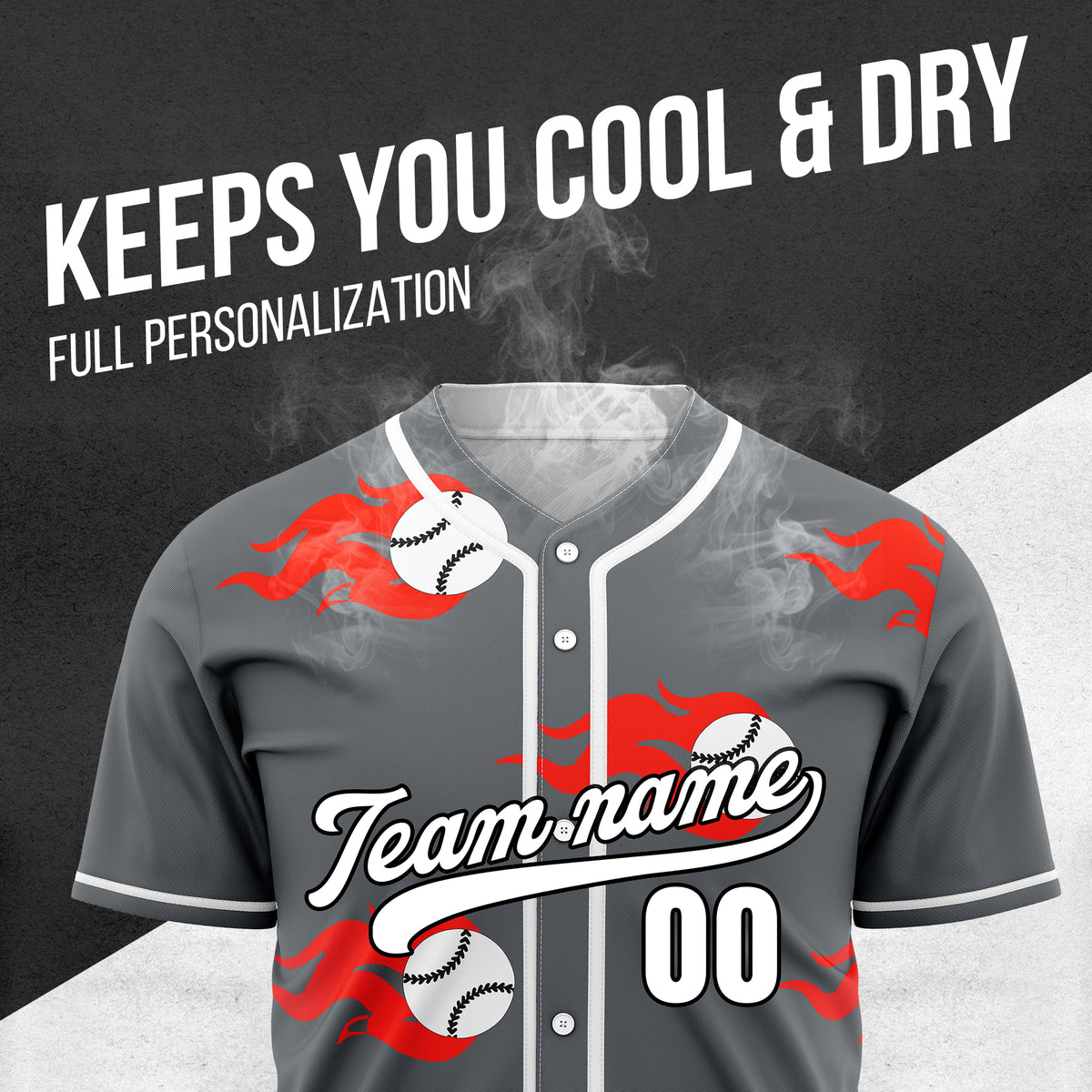 Custom Fireballers Dark Grey Baseball Sports Jersey Personalized Uniform with Name & Number