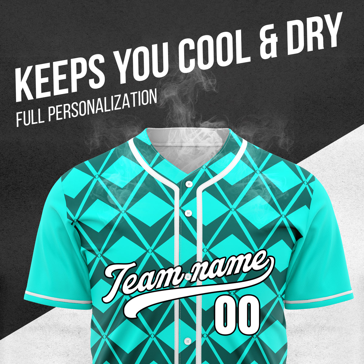 Custom Rhombus Blaze Aqua Baseball Sports Jersey Personalized Uniform with Name & Number